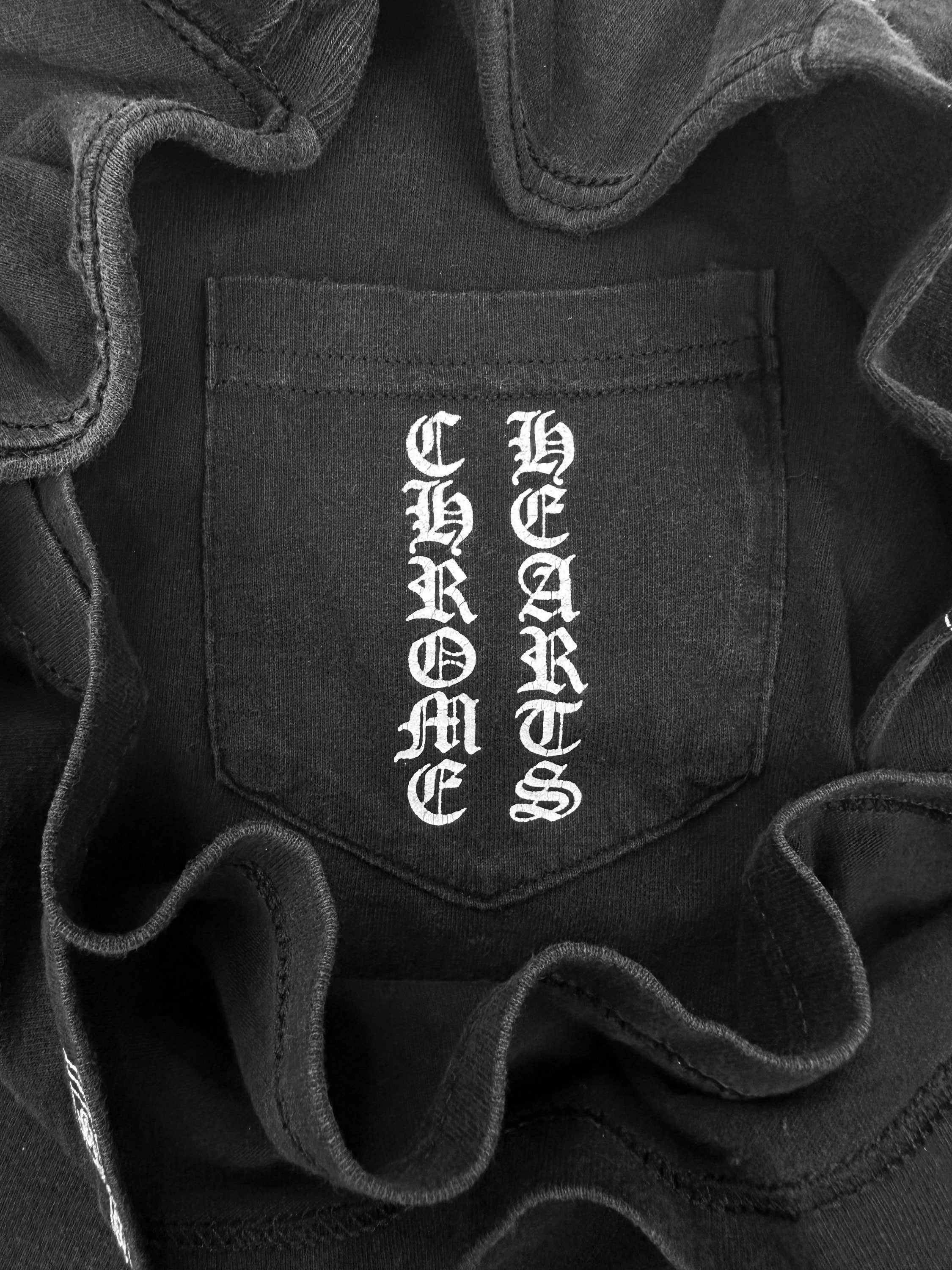 00s Chrome Hearts ‘Scroll’ Logo Washed Grey Pocket T-Shirt