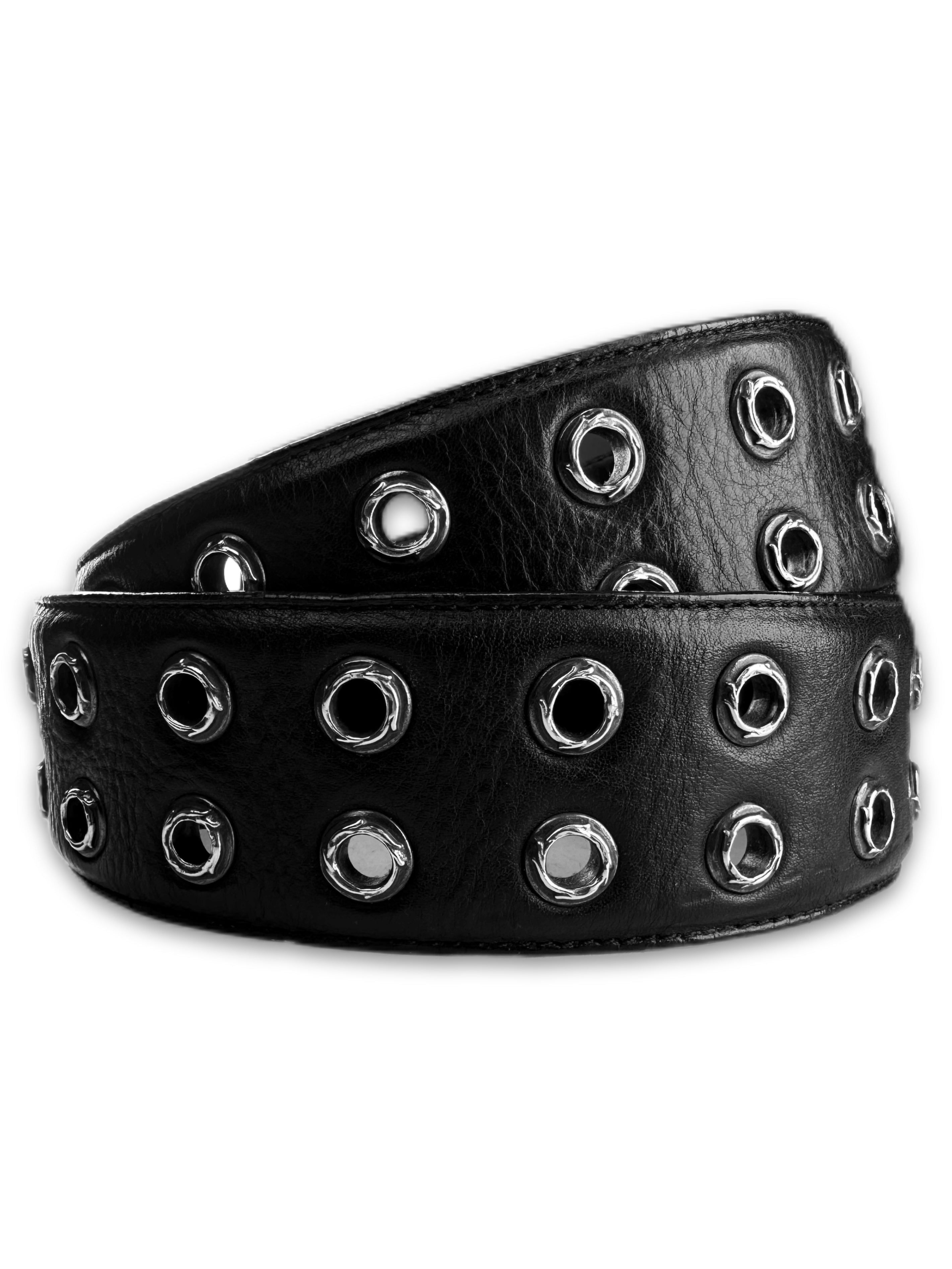 Chrome Hearts ‘Double Roller’ Black Leather Eyelet Belt