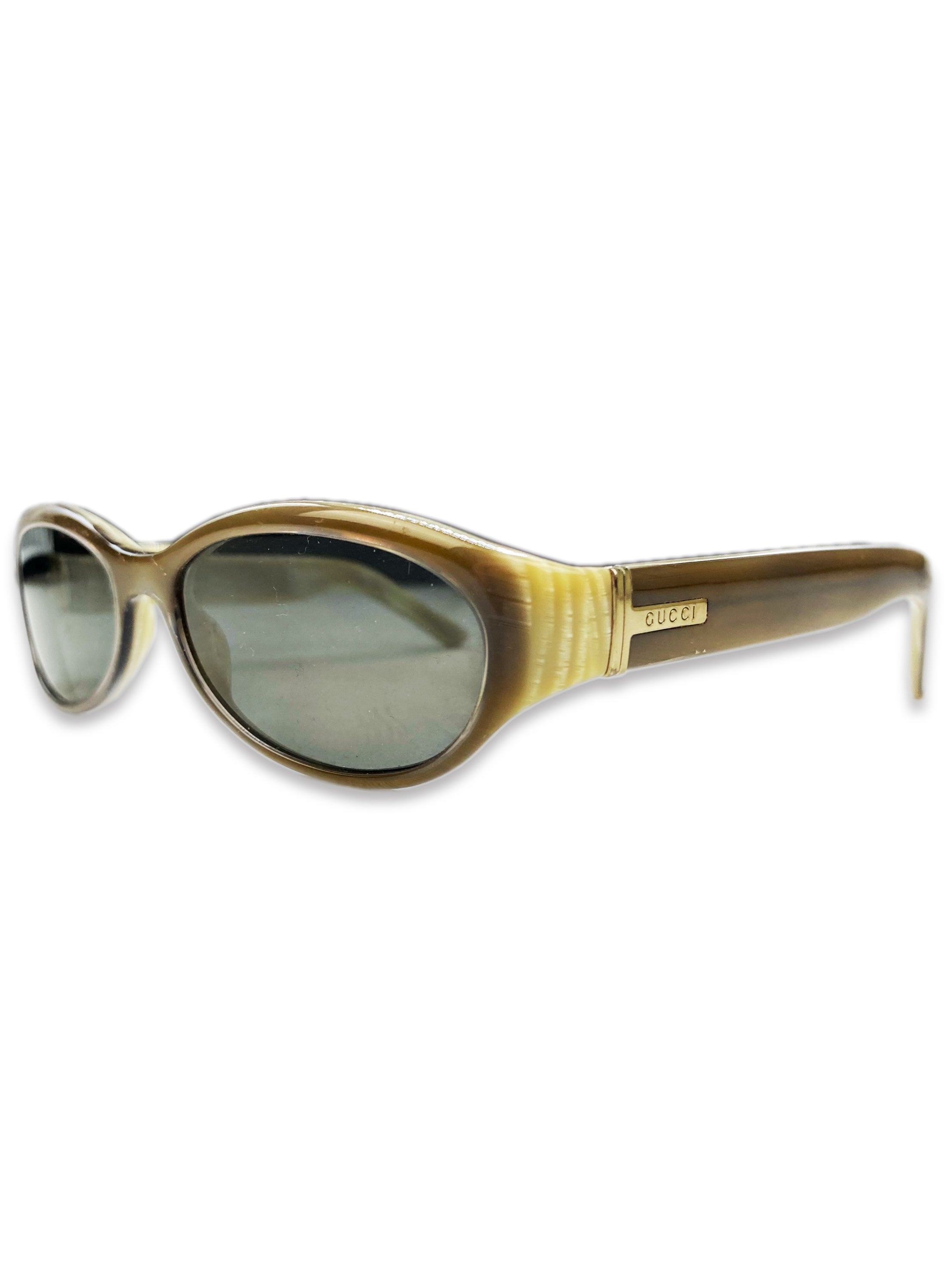 Gucci Metallic Etched Rounded Frame Brown Glasses