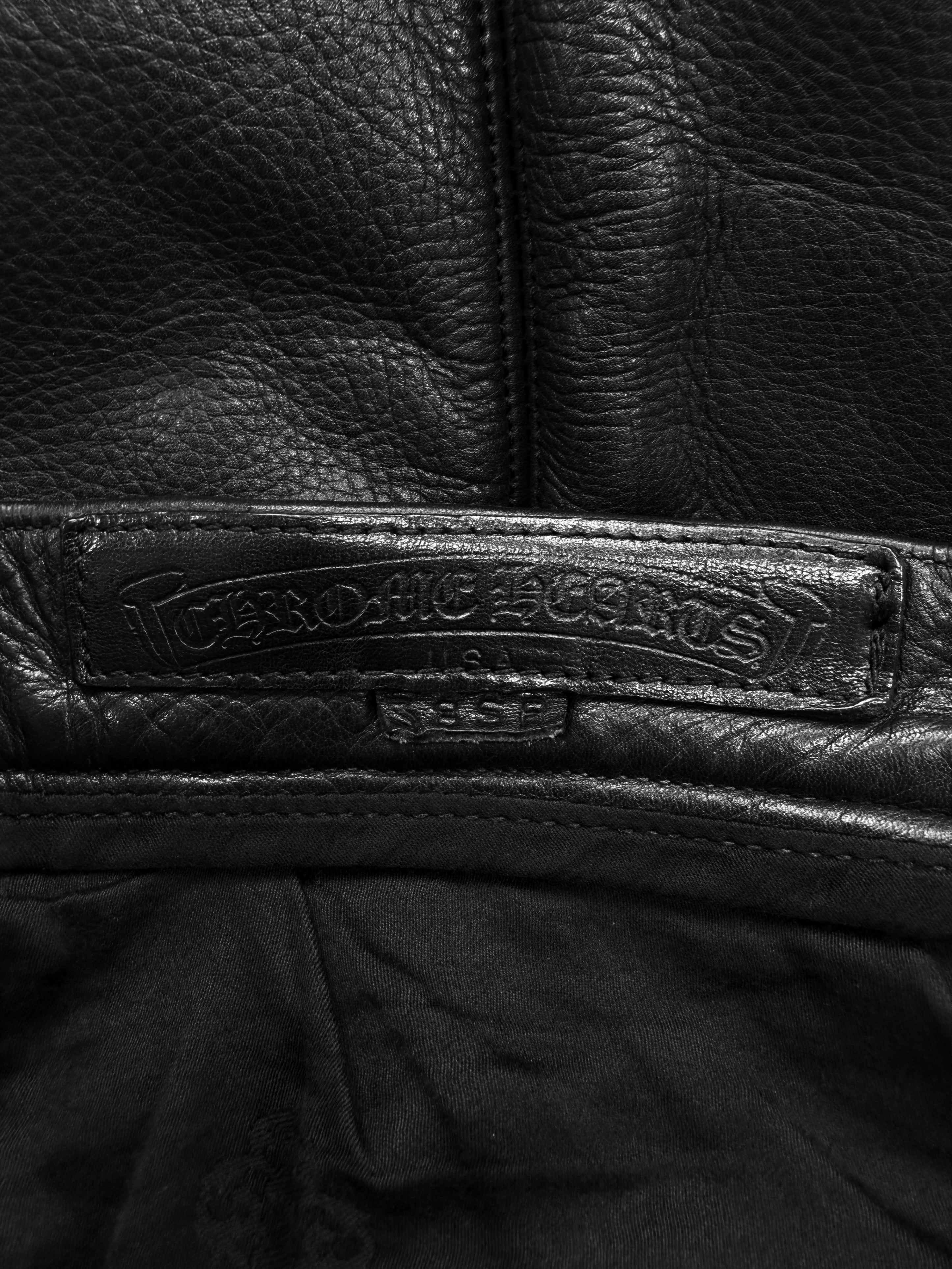 Chrome Hearts 48 Cross Star Patch Fleur Knee Leather Pants