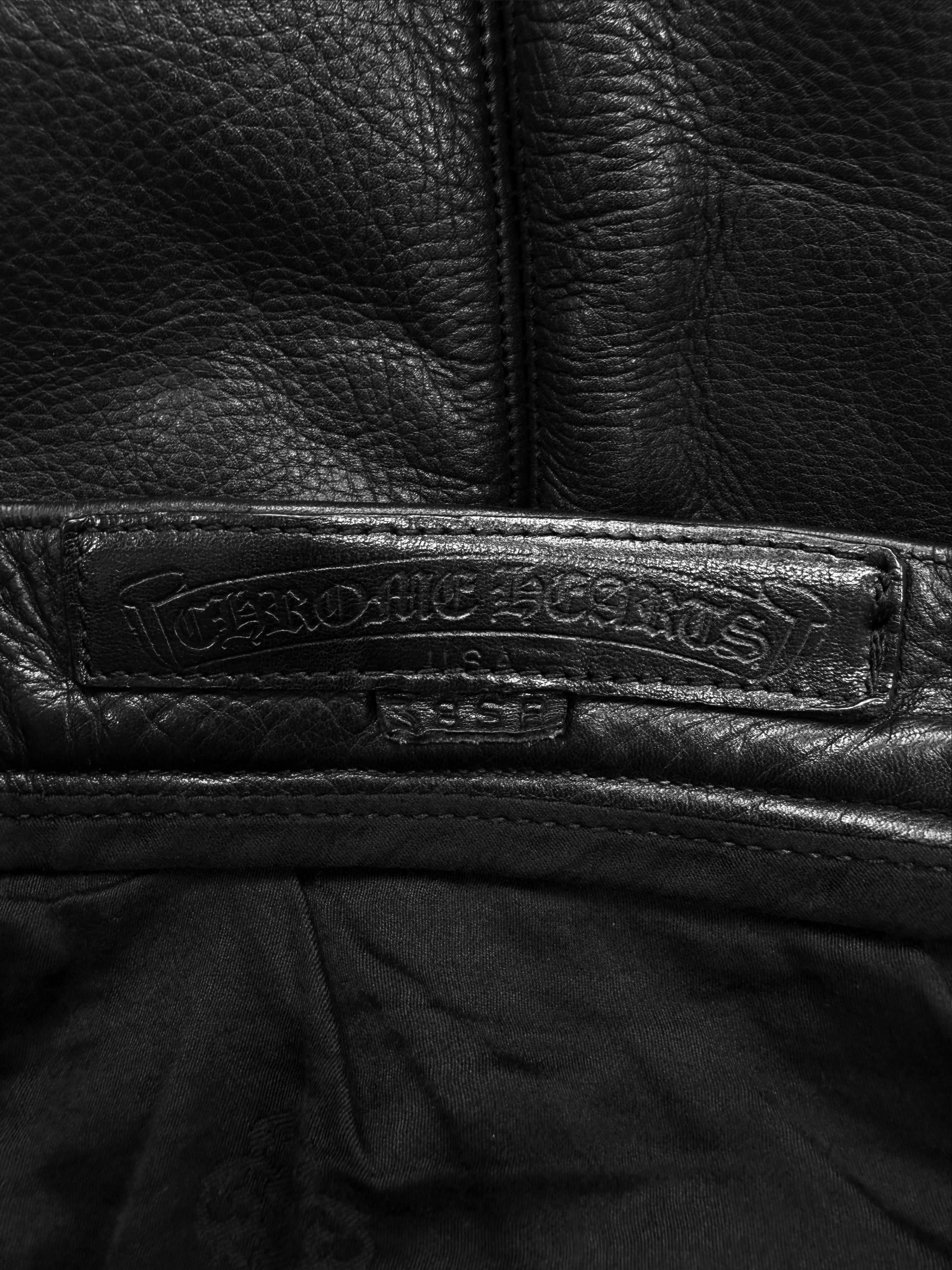 Chrome Hearts 48 Cross Star Patch Fleur Knee Leather Pants