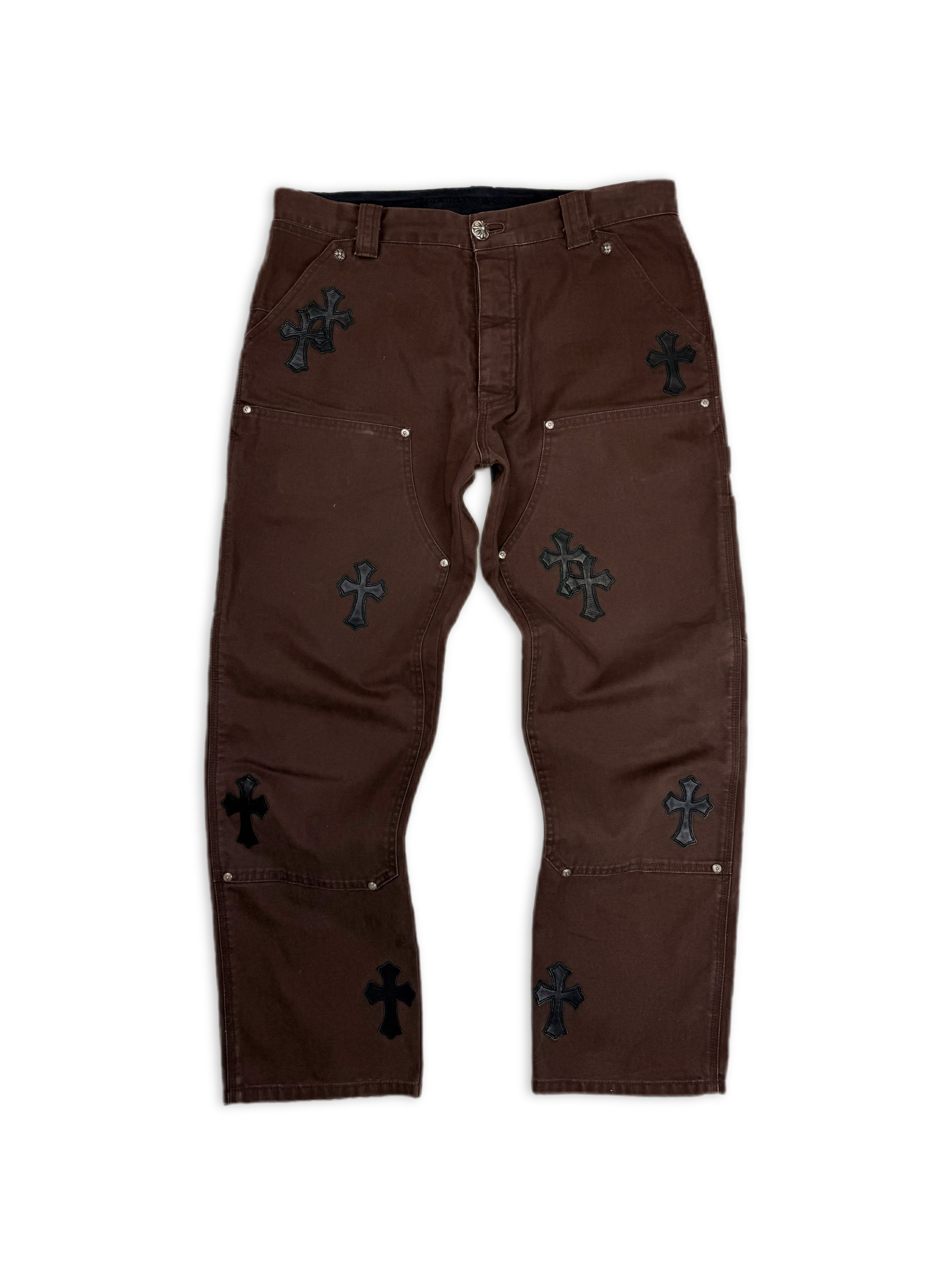 Chrome Hearts 20 Leather Cross Patch Double Knee Denim Carpenter Pants