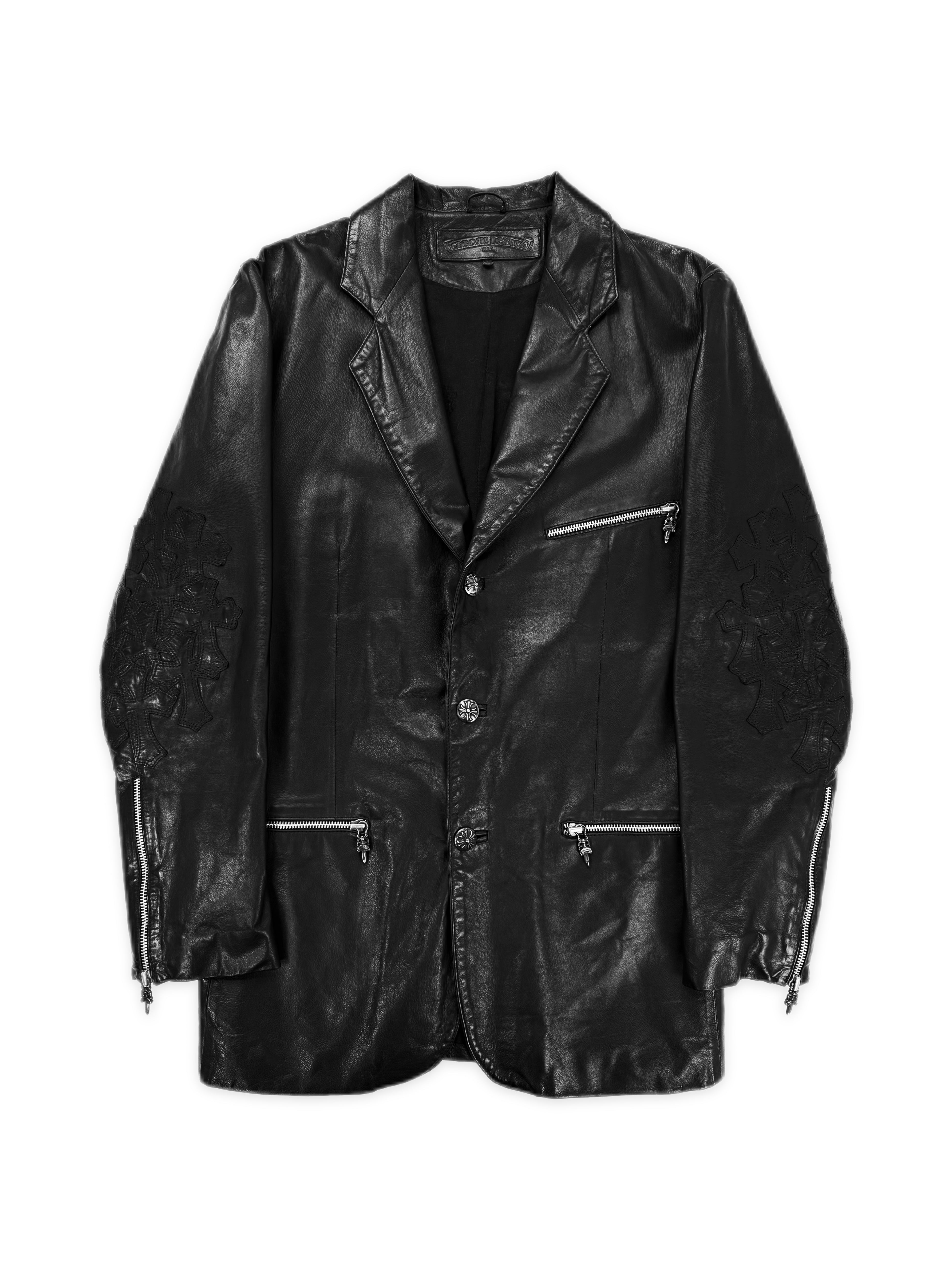 Chrome Hearts 22 Leather Cross Patch Flooded Dagger Zip Blazer Jacket