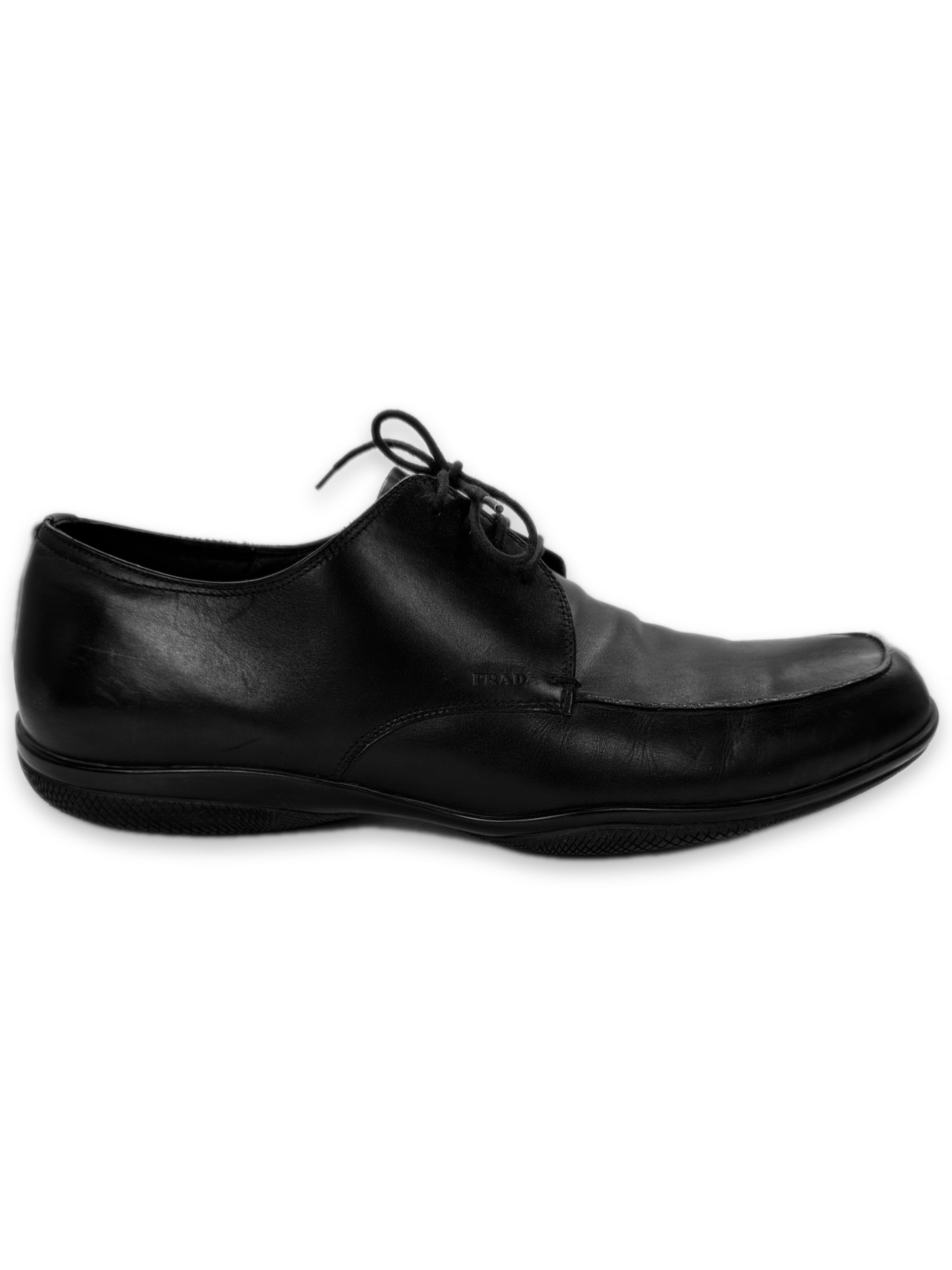00s Prada Linea Rossa Black Leather Embossed Oxford Loafers