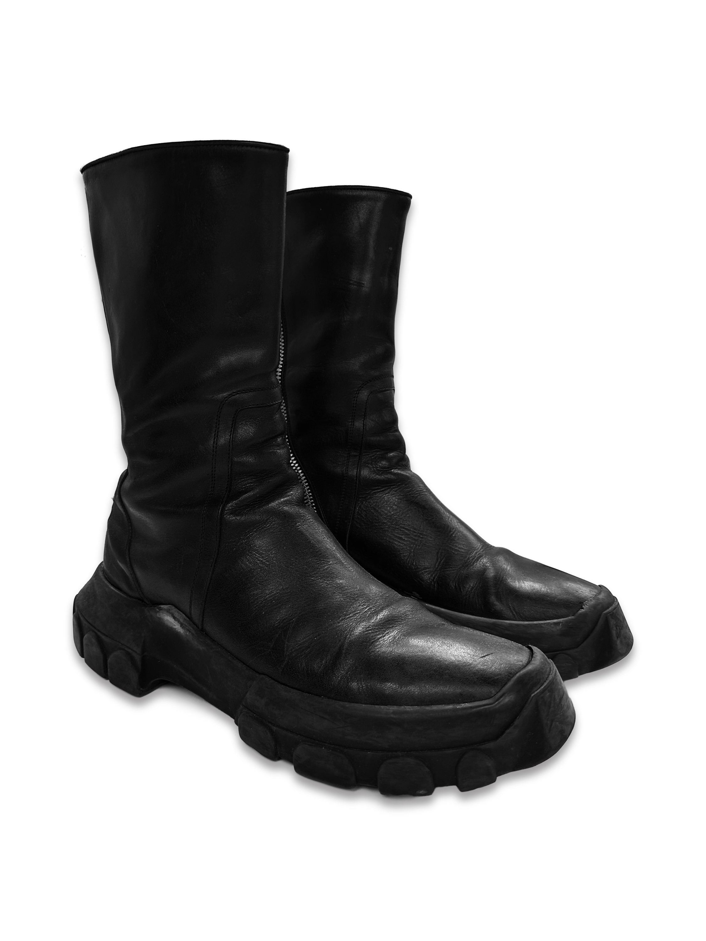 2010s Rick Owens Black Leather ‘Bozo’ Tractor Platform Boots