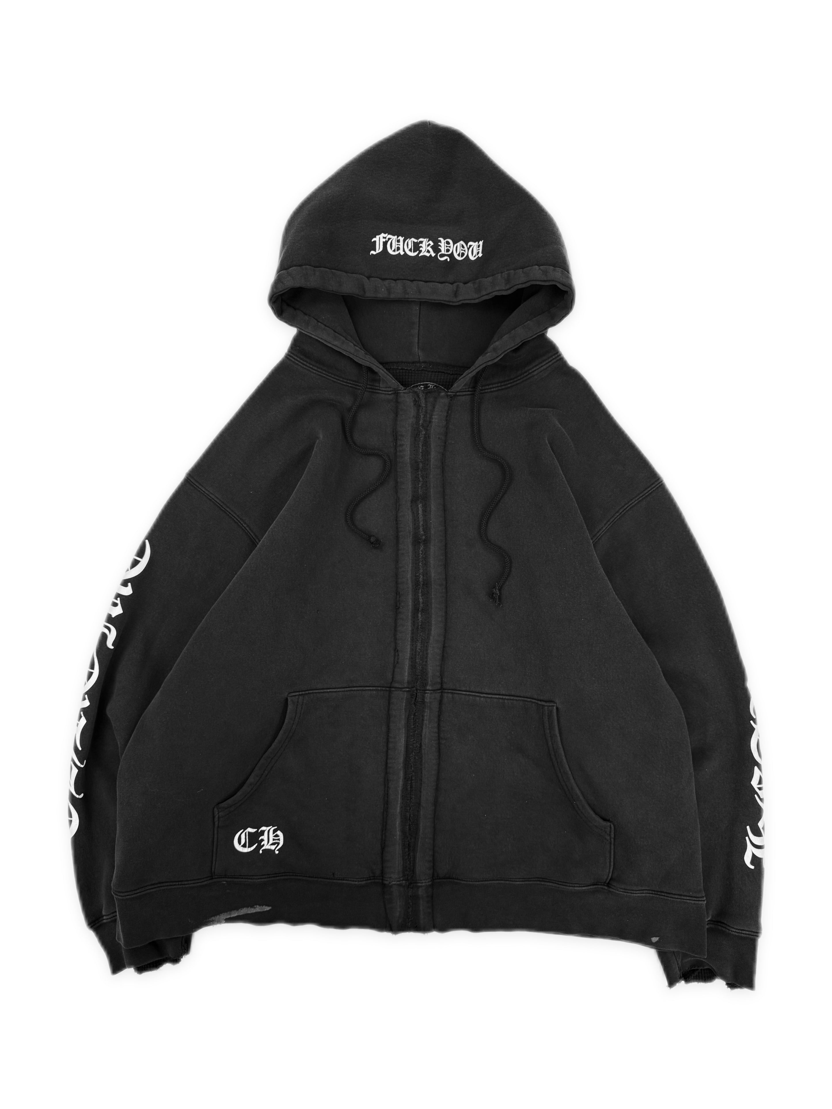 Chrome Hearts Thermal Lined Fuck You Faded Repaired Horse Shoe Hoodie