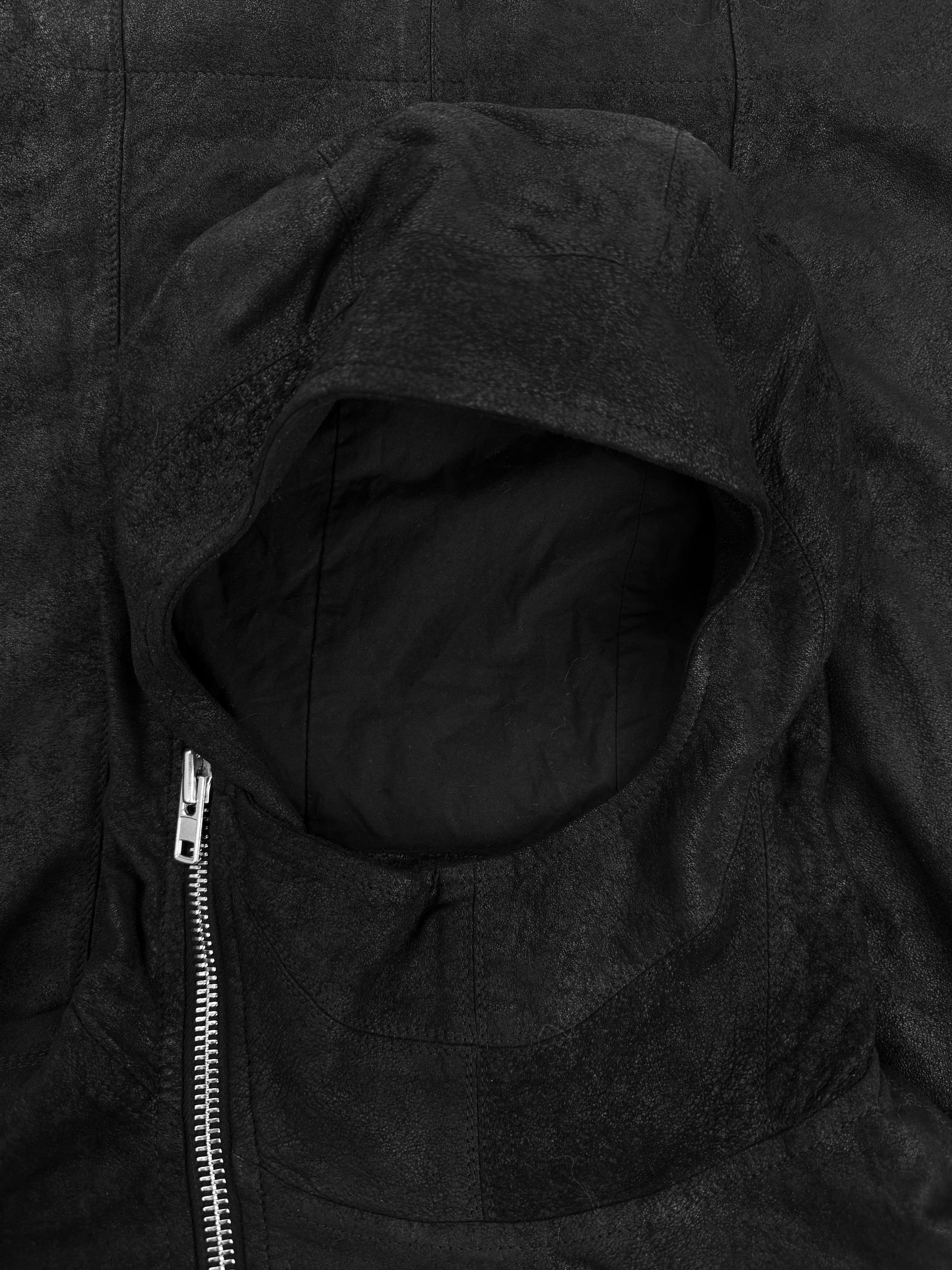 AW14 Rick Owens ‘Scuba’ Hood O&M Blistered Leather Asymmetric Zip Jacket