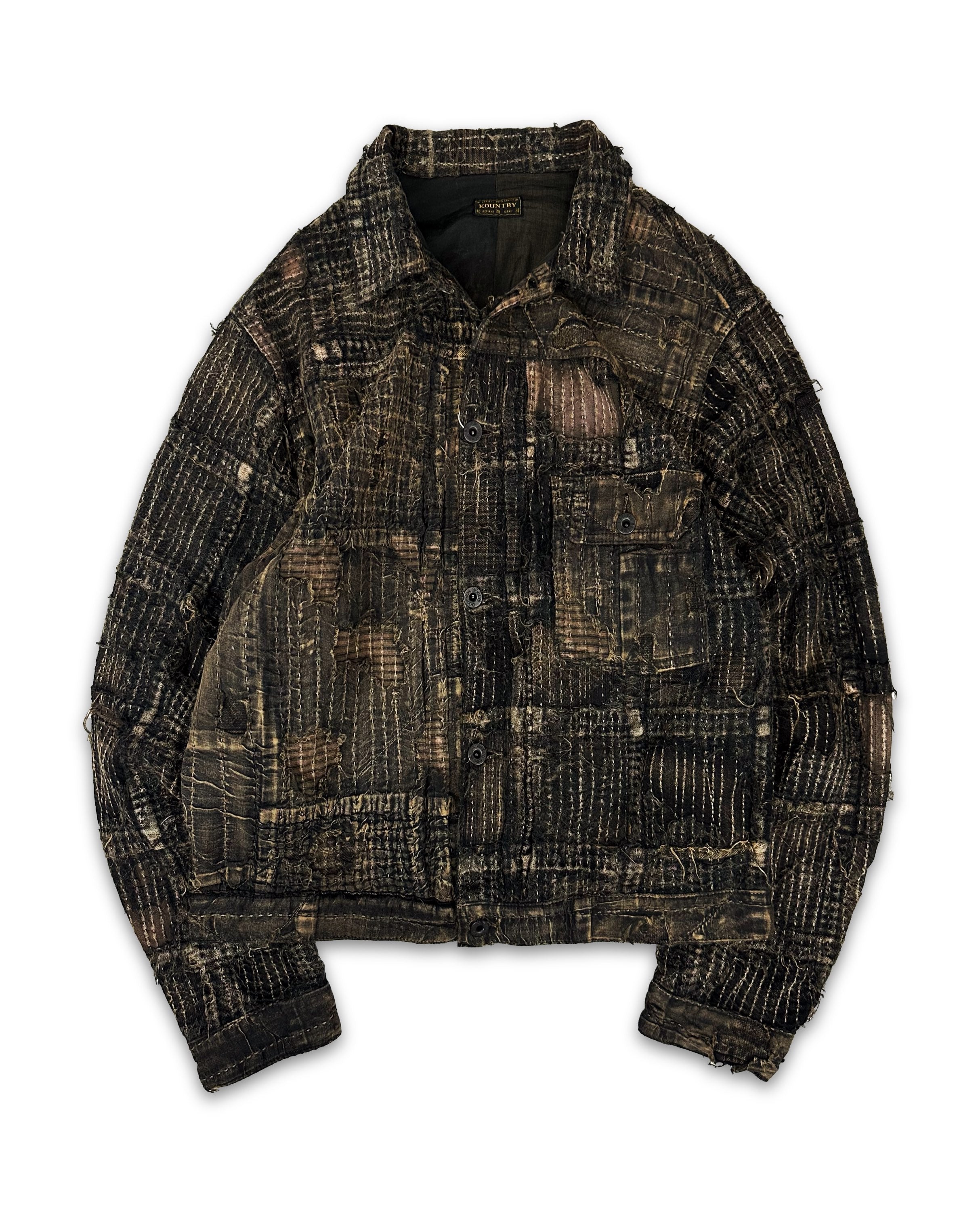 AW24 Kapital ‘Boro’ Stitch Brown Reworked Denim Trucker Jacket