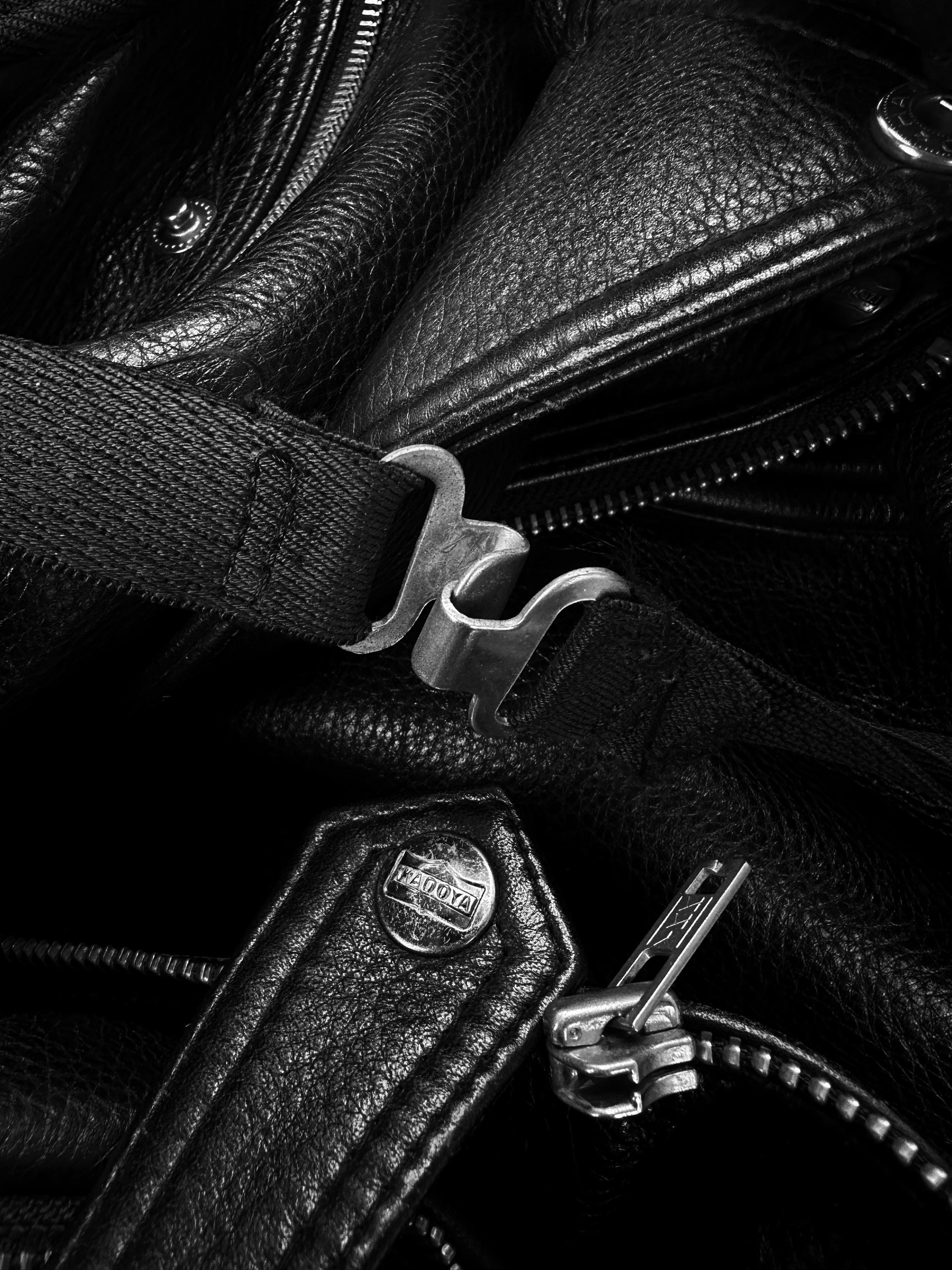 00s Kadoya ‘Battle Suit’ Armoured Black Leather Biker Jacket