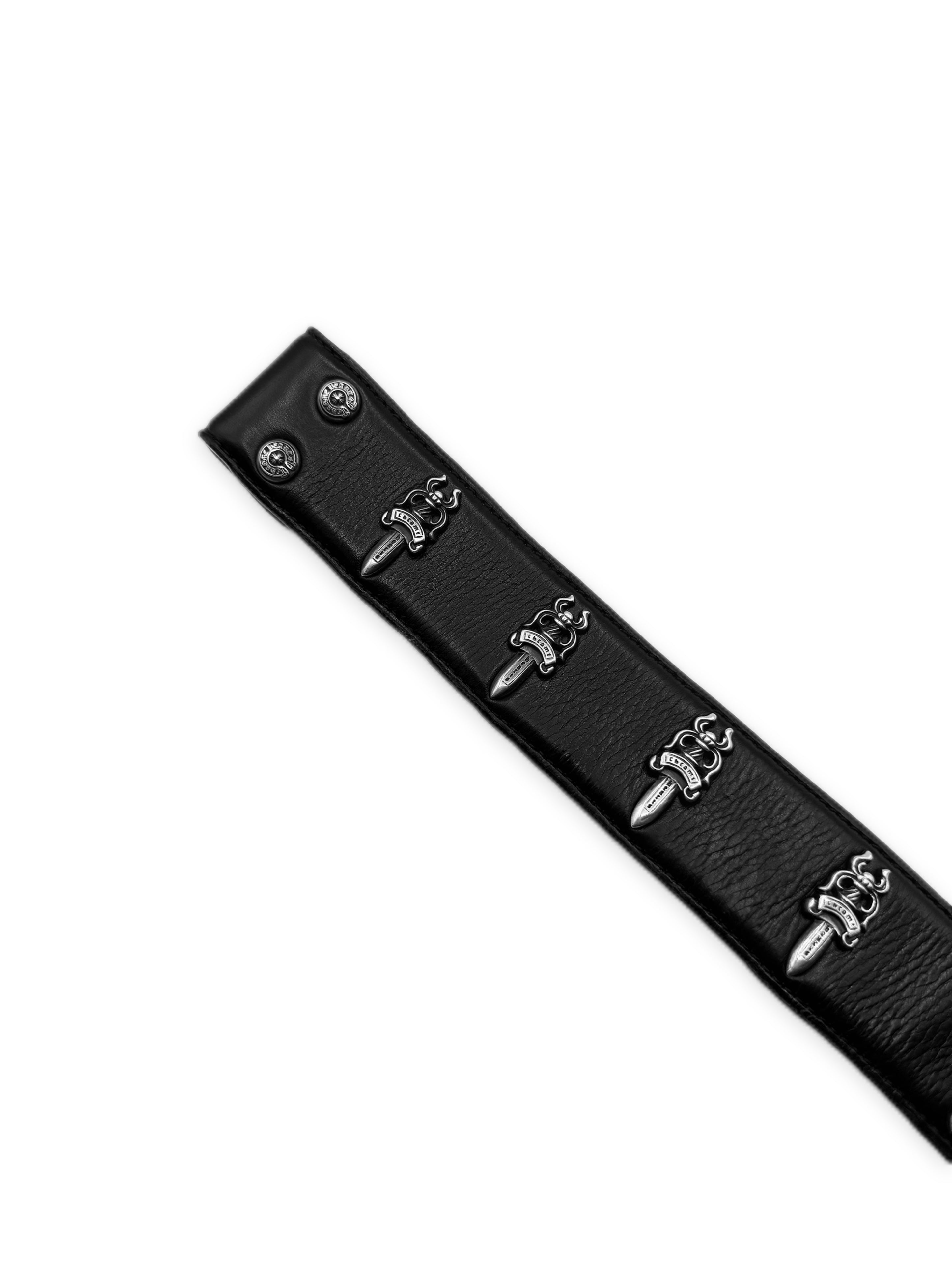 Chrome Hearts Flooded Dagger Monogram .925 Silver Black Leather Strap