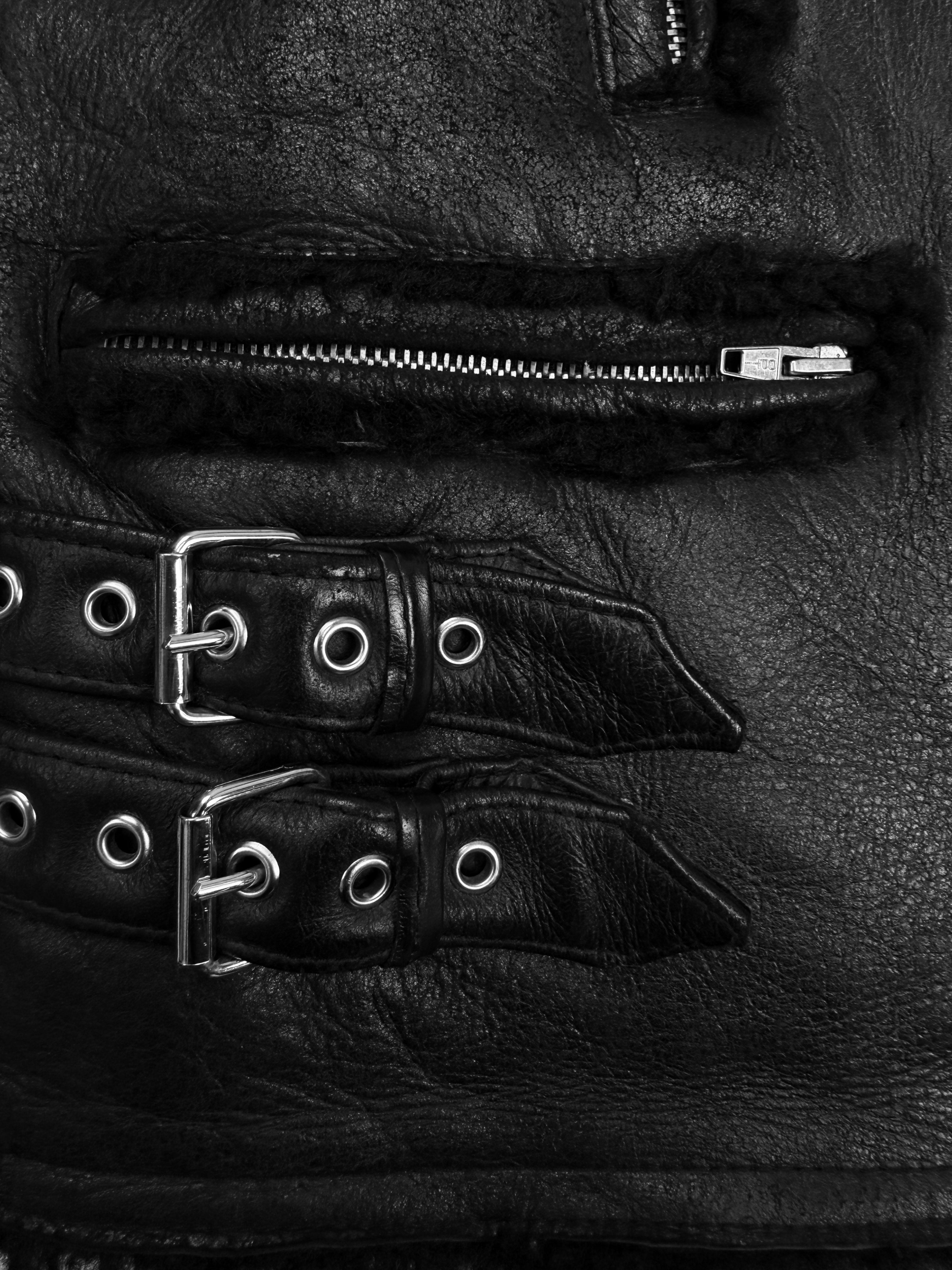 AW03 Raf Simons ‘Closer’ Shearling Lined Black Leather Perfecto Jacket