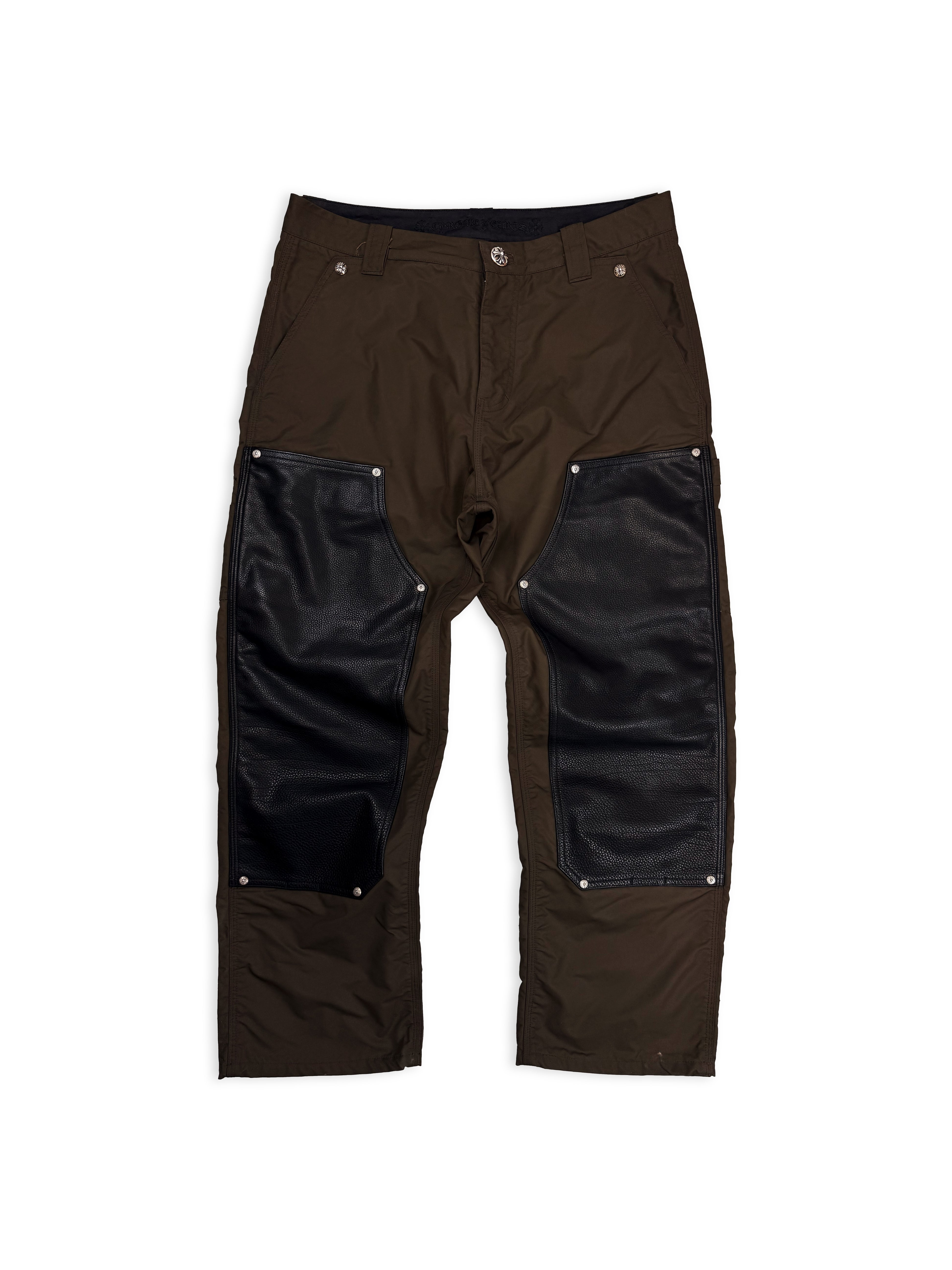 Chrome Hearts Pink Patch Leather Double Knee Brown Carpenter Pants