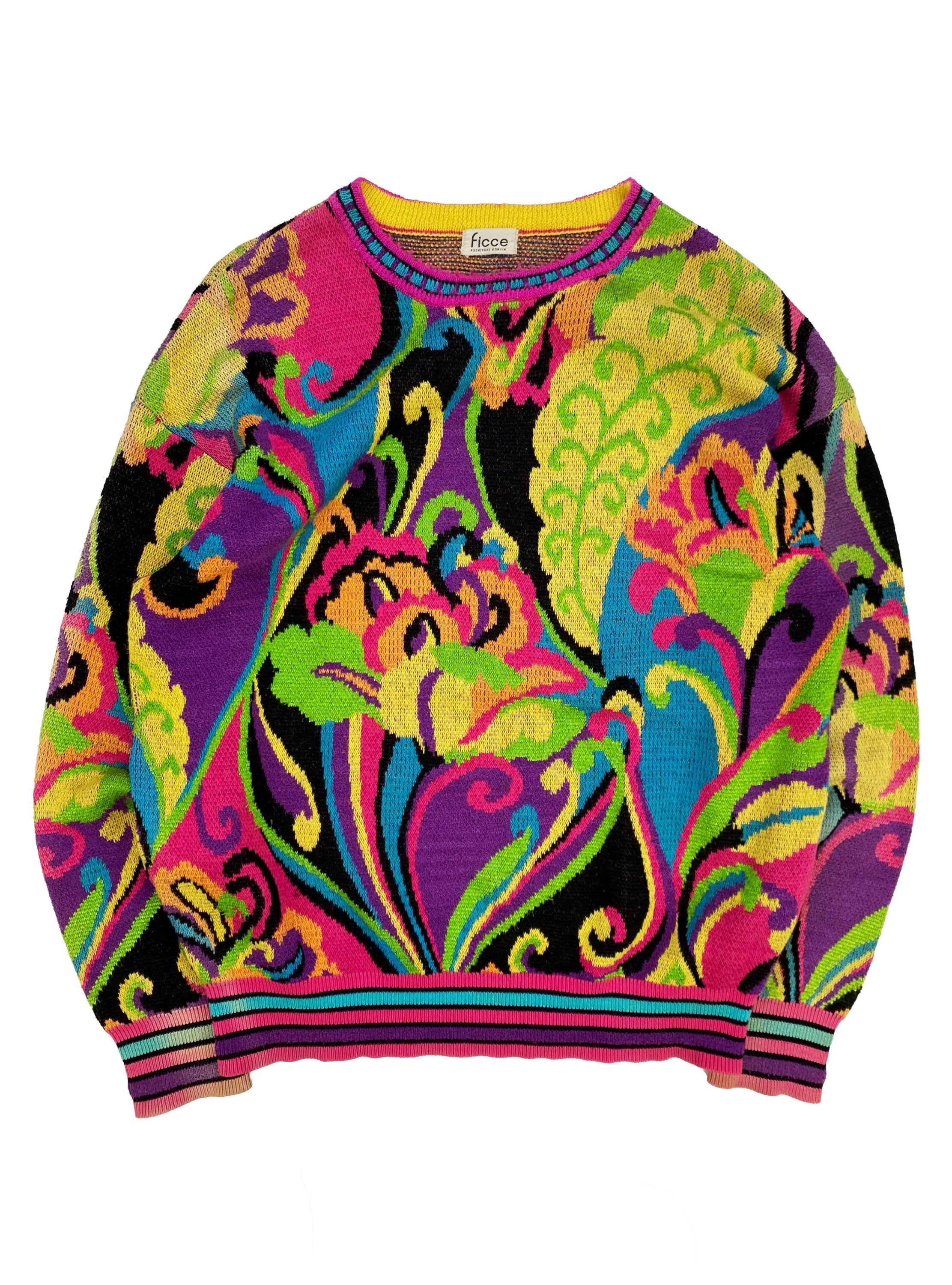 Yoshiyuki Konishi ‘Ficce’ Full Print Neon Floral Knit Sweater
