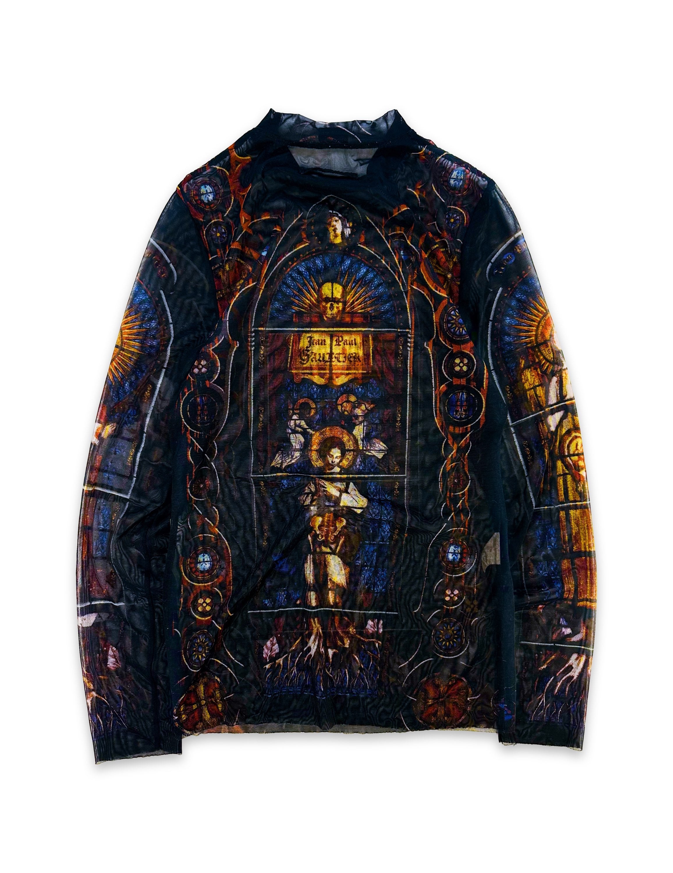 90s Jean Paul Gaultier ‘Gothic’ Religious Mesh Long Sleeve Shirt