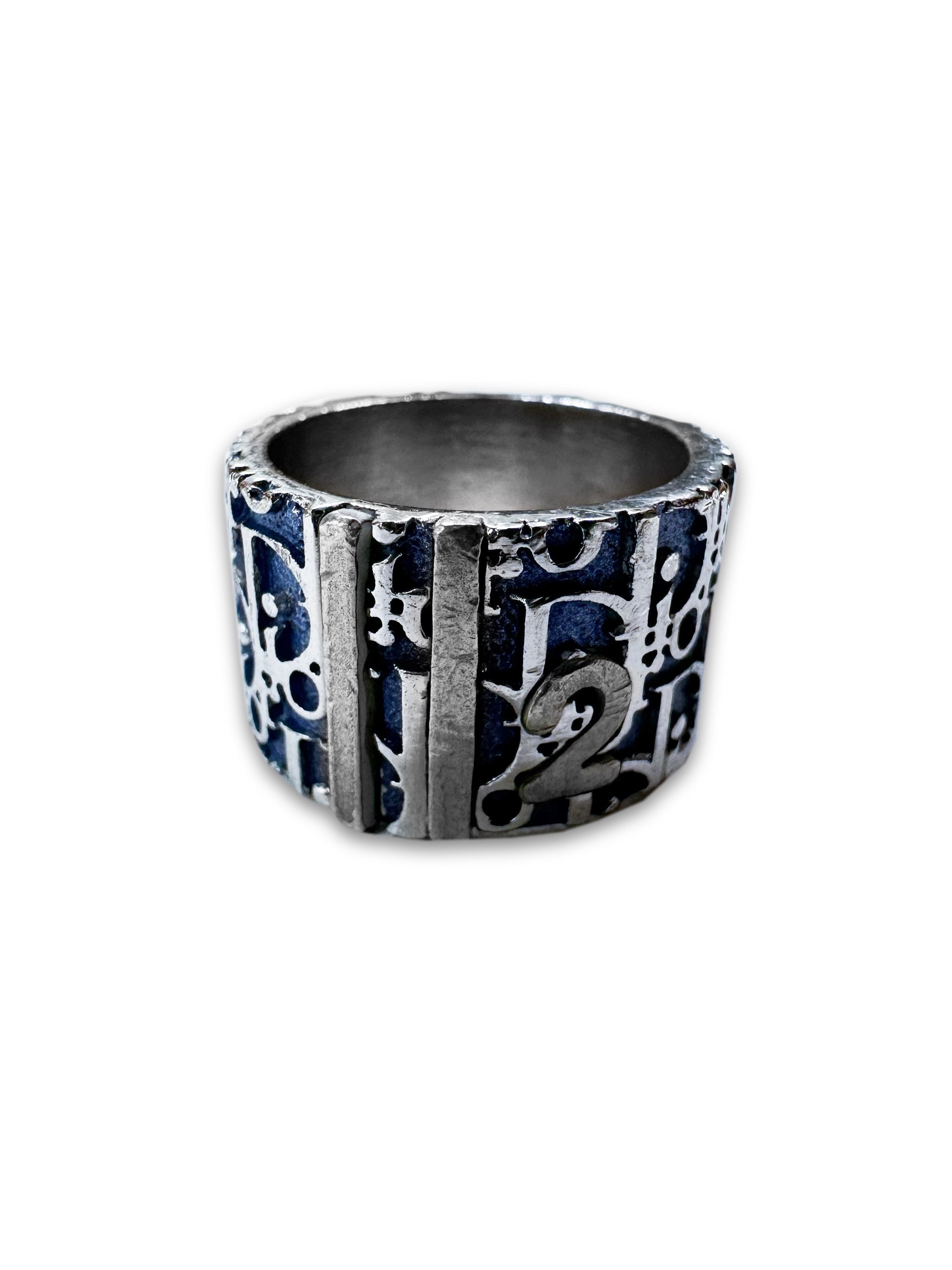 00s Dior ‘2’ Blue Trotter Monogram Silver Ring