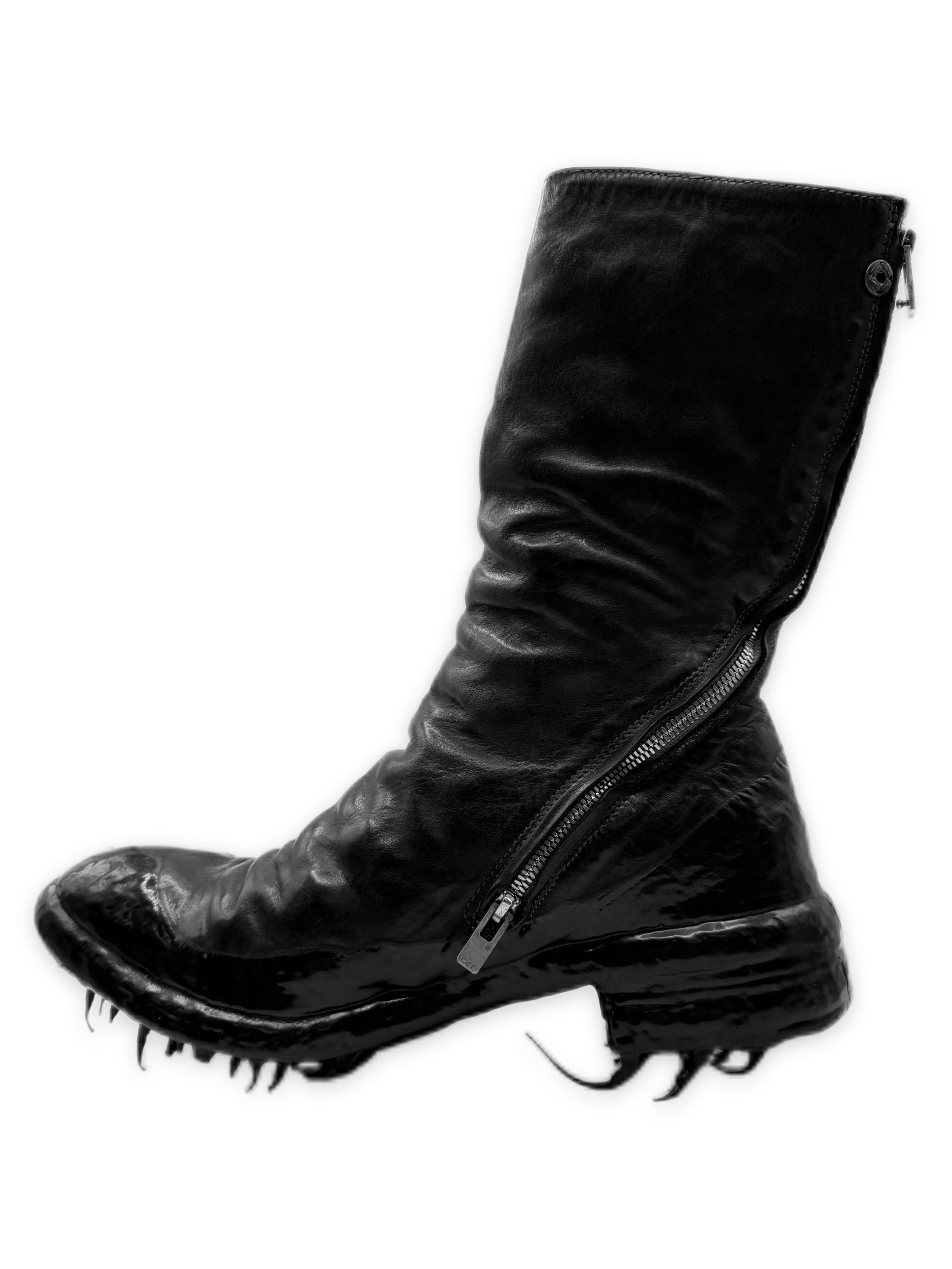Carol Christian Poell Drip Sole Prosthetic Tornado Zip Black Leather Boots
