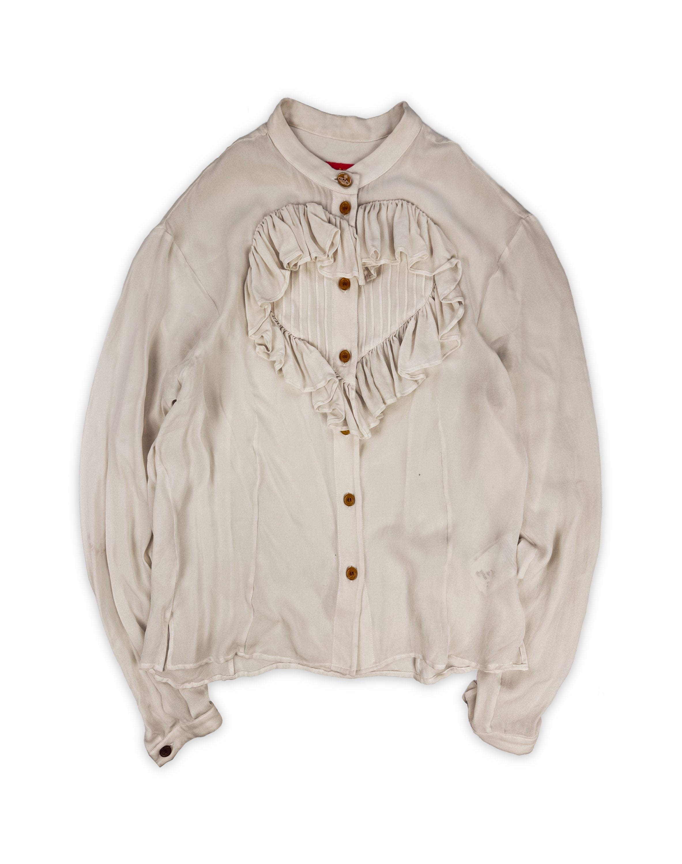 00s Vivienne Westwood ‘Heart’ Motif Pleated Button Up Shirt