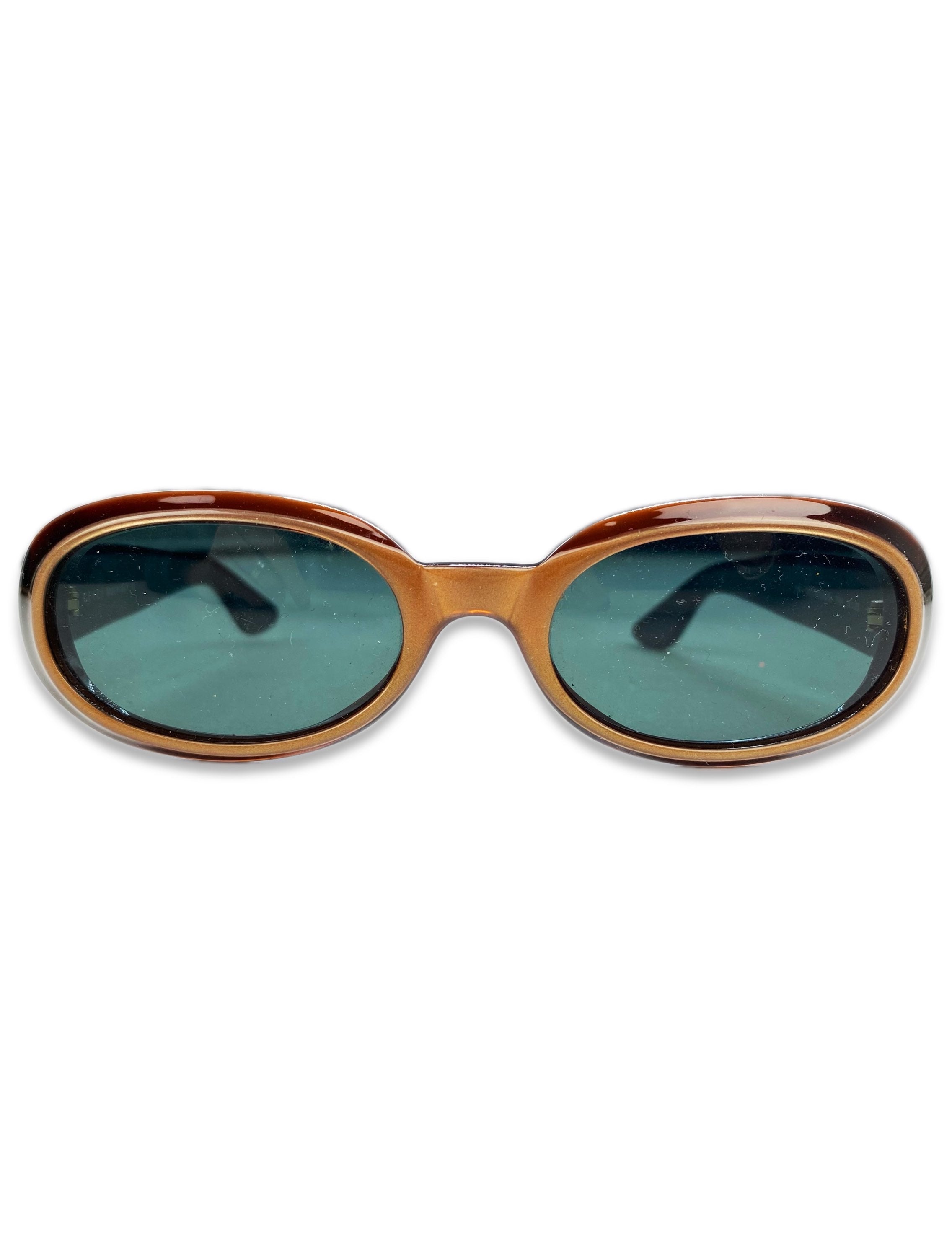 Gucci Blue Tint Oval Frame Metallic Sunglasses