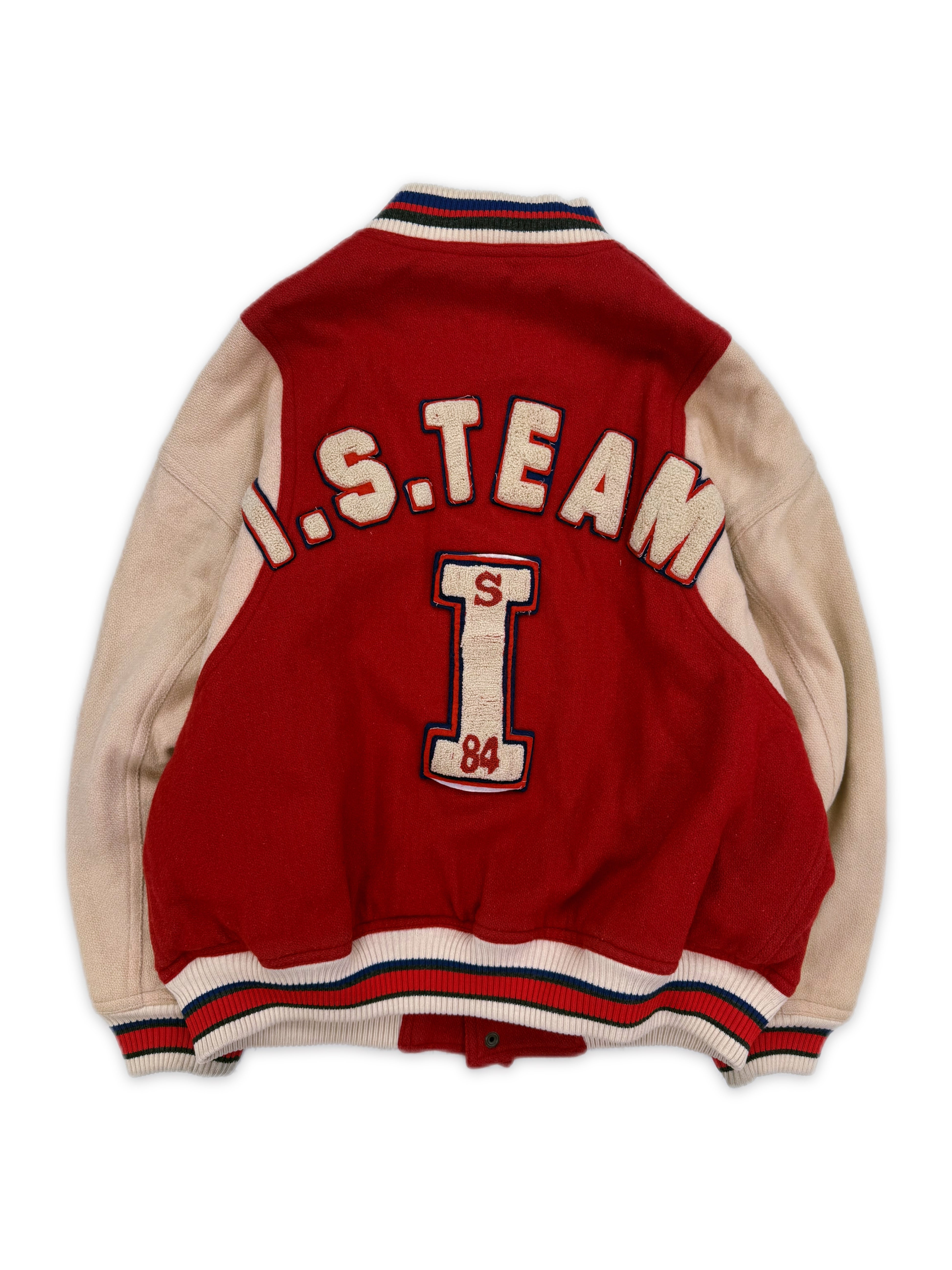 1984 Issey Miyake Sport ‘I.S. Team’ Red Leather Varsity Jacket