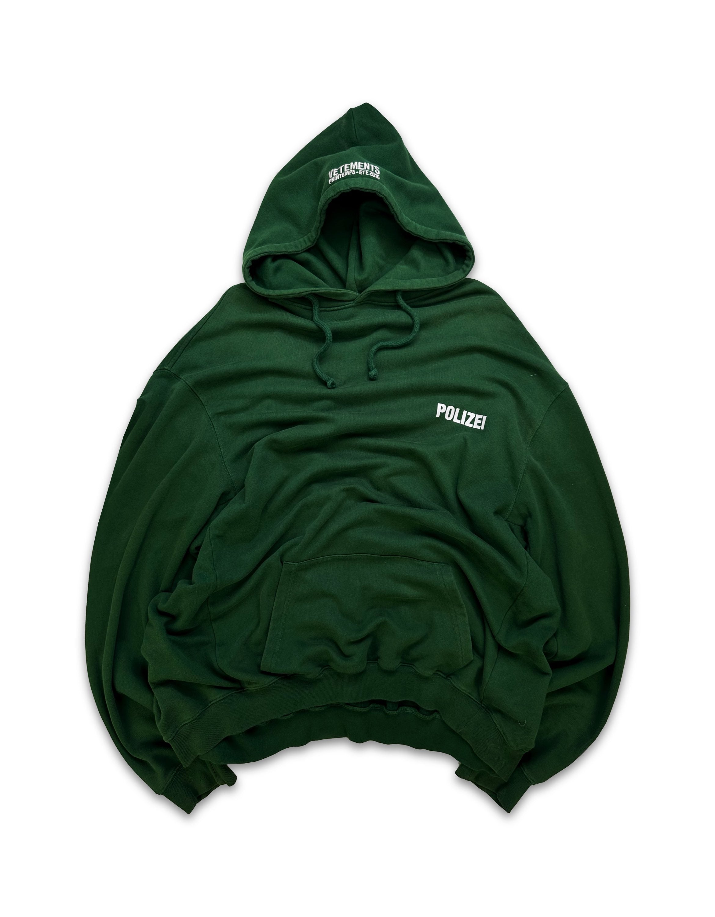 SS16 Vêtements Homme ‘Polizei’ Oversized Pine Green Slogan Hoodie