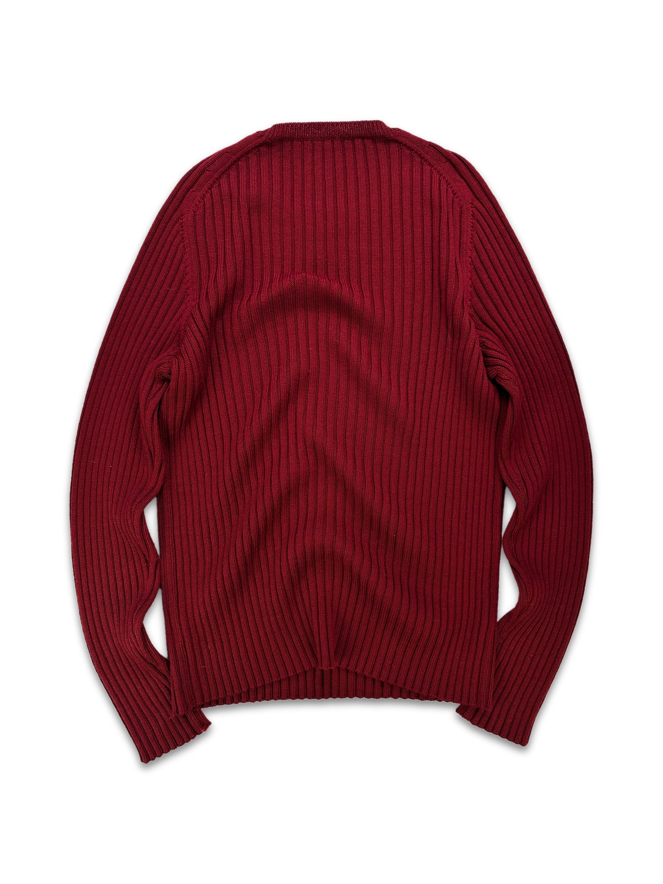 00s Helmut Lang Dark Red Ribbed Knit Sweater