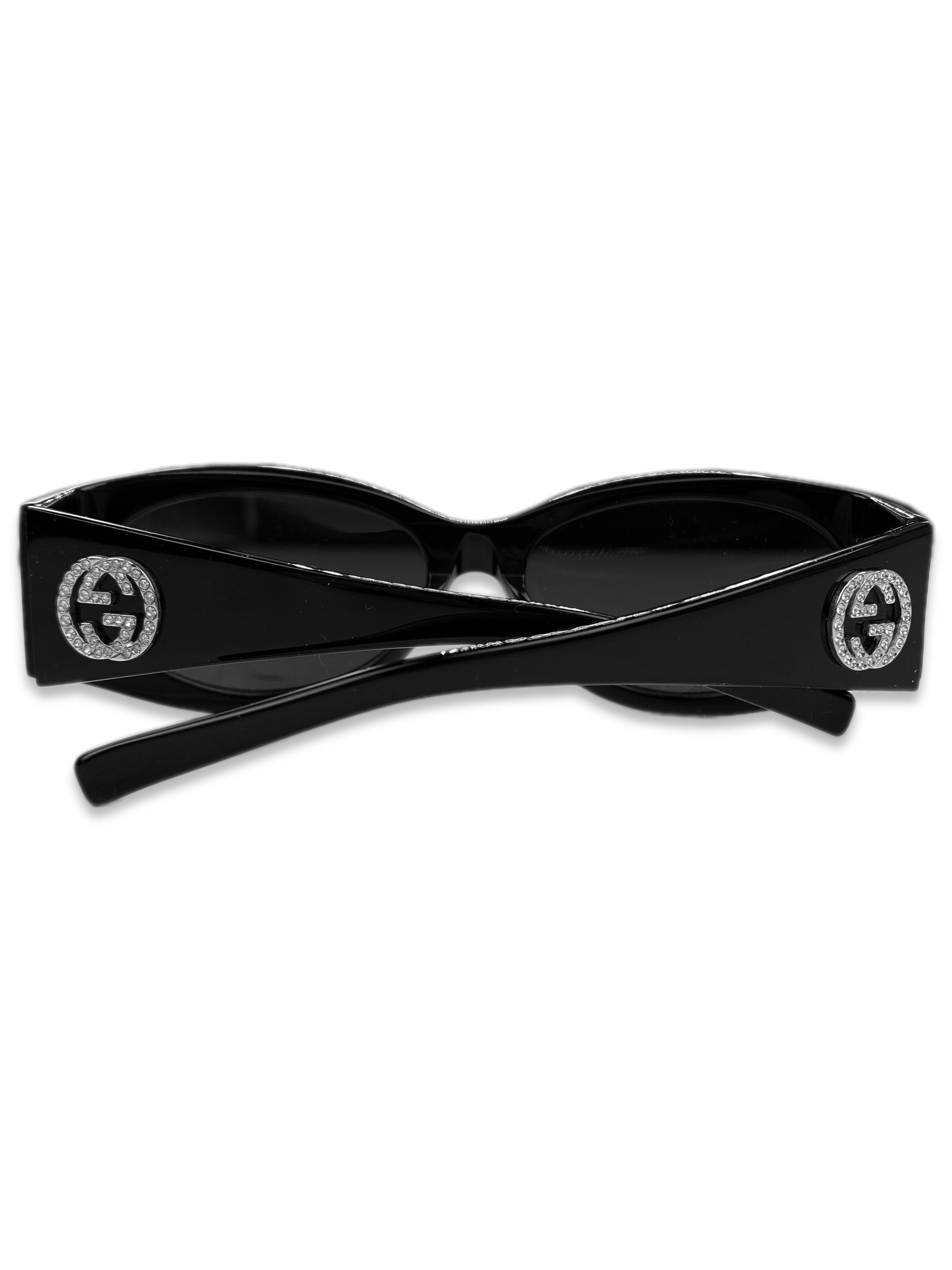 Gucci ‘GG’ Rhinestone Logo Black Glossy Rounded Frame Sunglasses