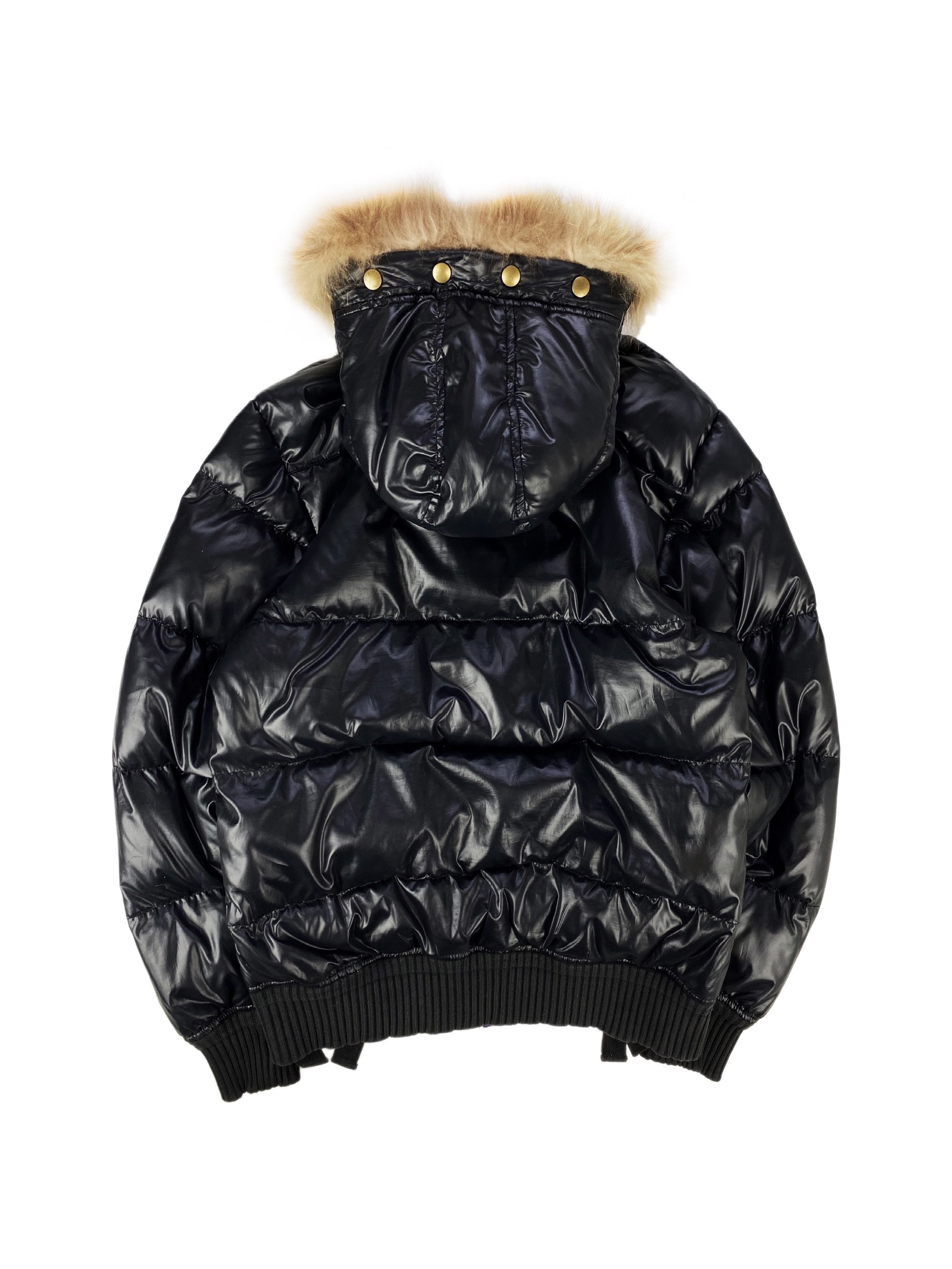 00S PPFM FUR HOOD BLACK GLOSSY DOWN FILL PUFFER JACKET