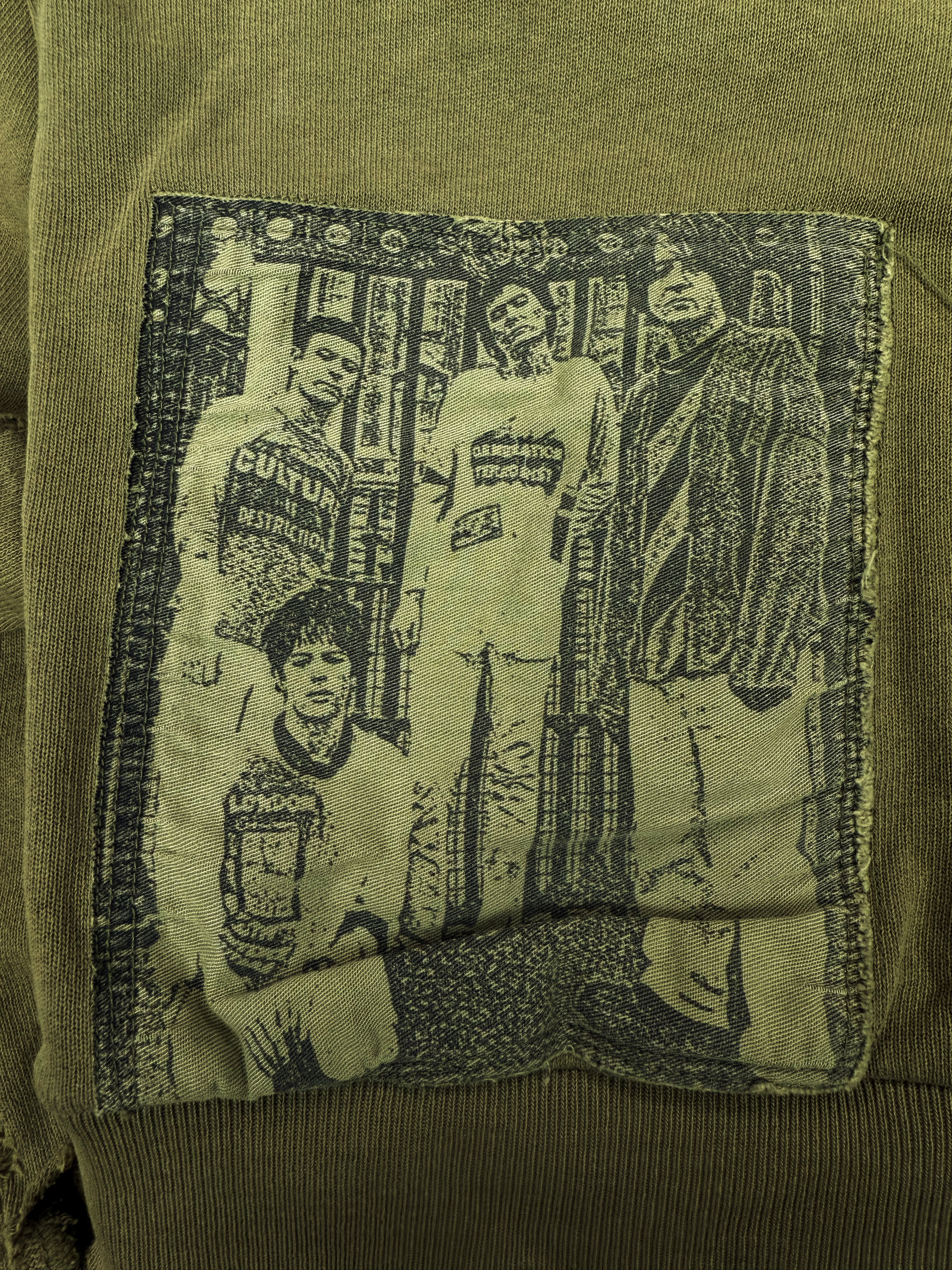 AW01 Raf Simons ‘Riot! Riot! Riot!’ Olive Green Patchwork Crewneck