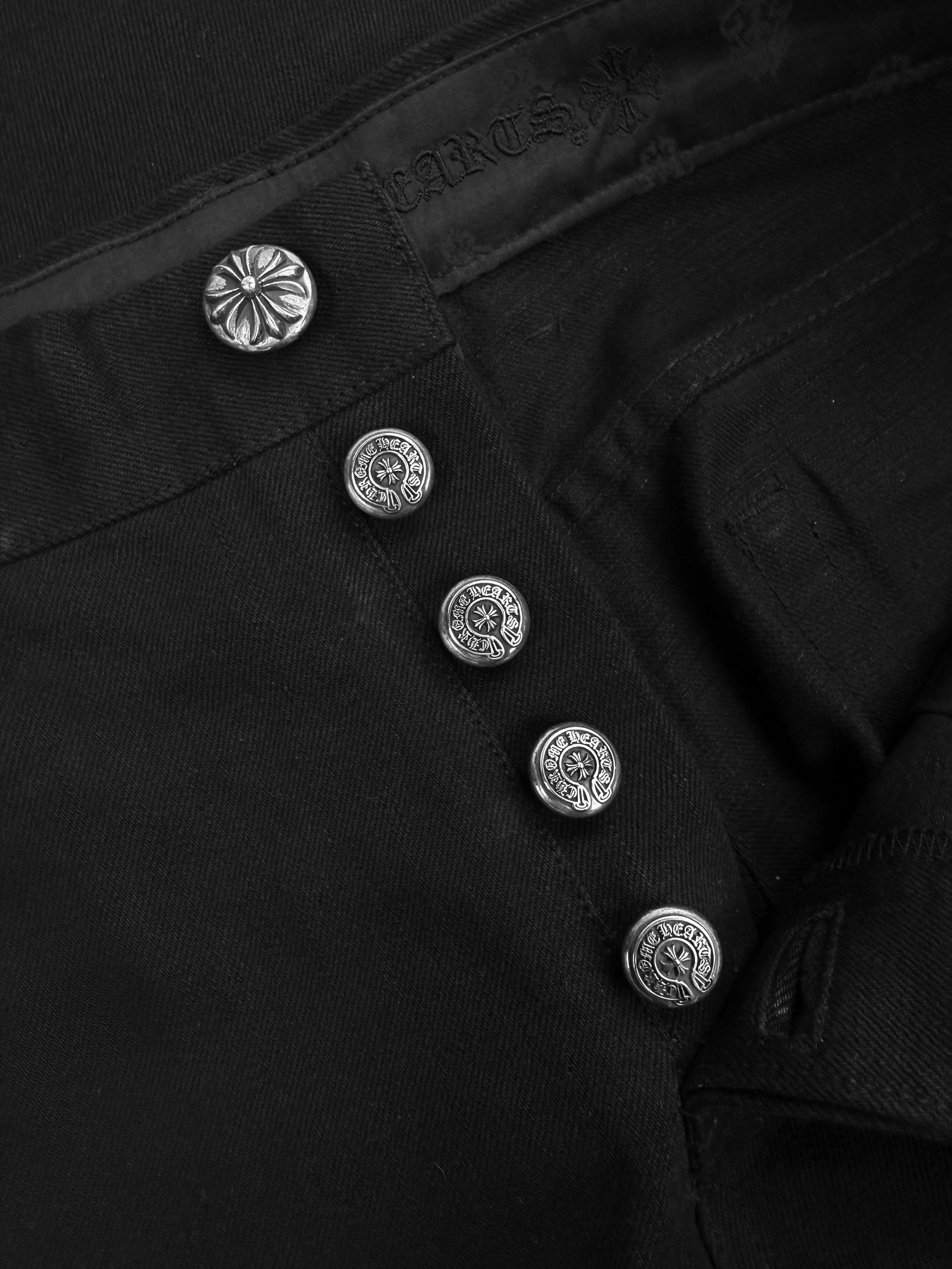 Chrome Hearts Boot Cut Fleur Knee .925 Silver Black Denim Jeans