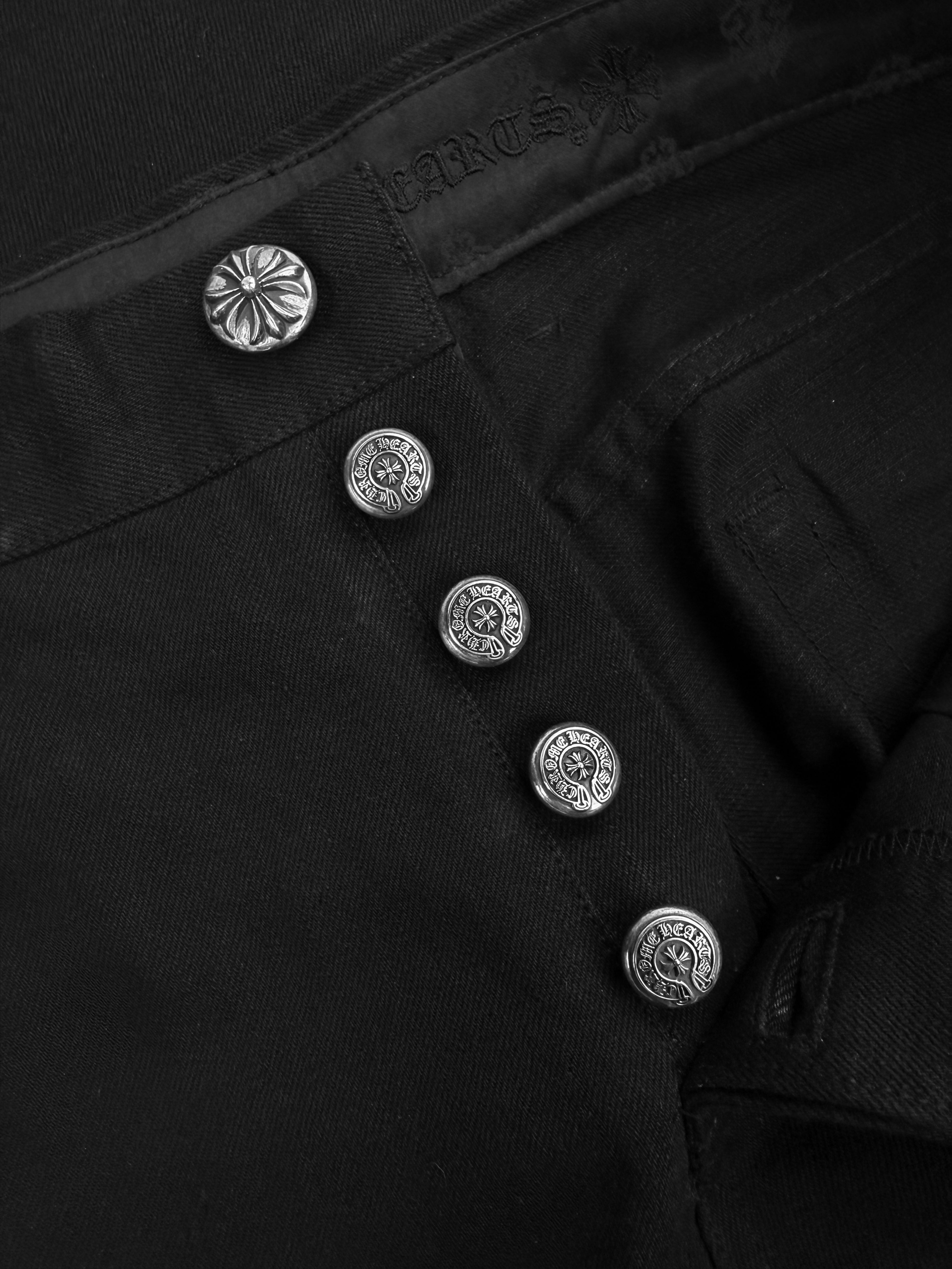Chrome Hearts Boot Cut Fleur Knee .925 Silver Black Denim Jeans