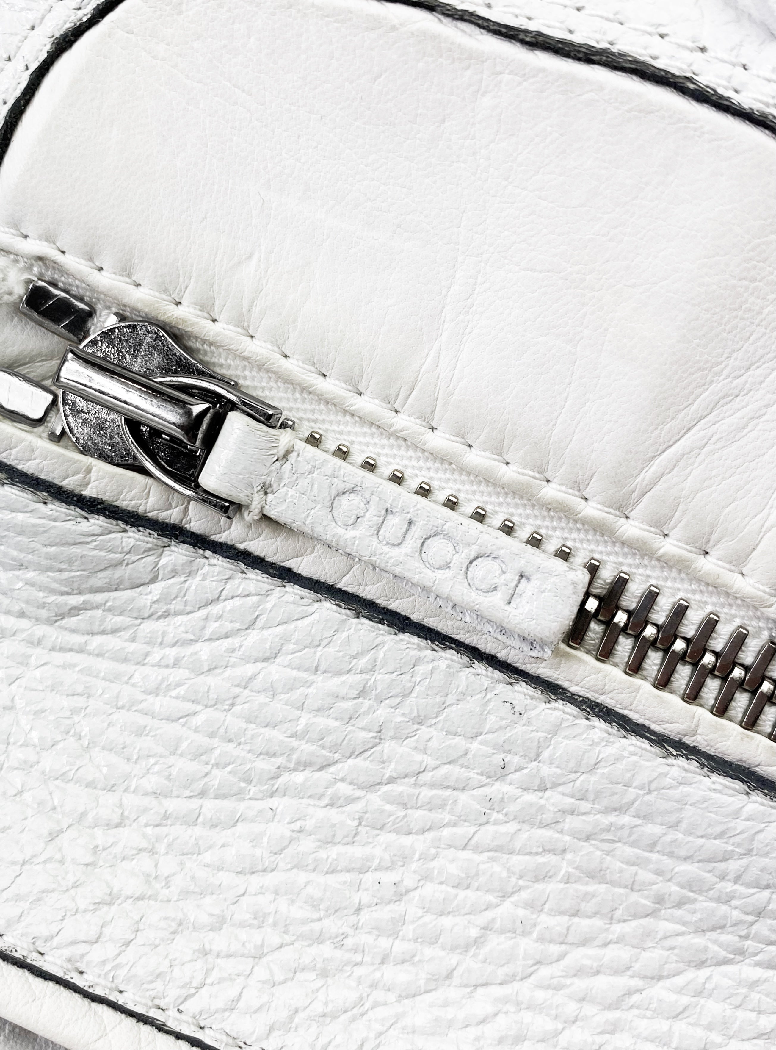 Gucci by Tom Ford White Leather Perforated Laced Racing Jacket