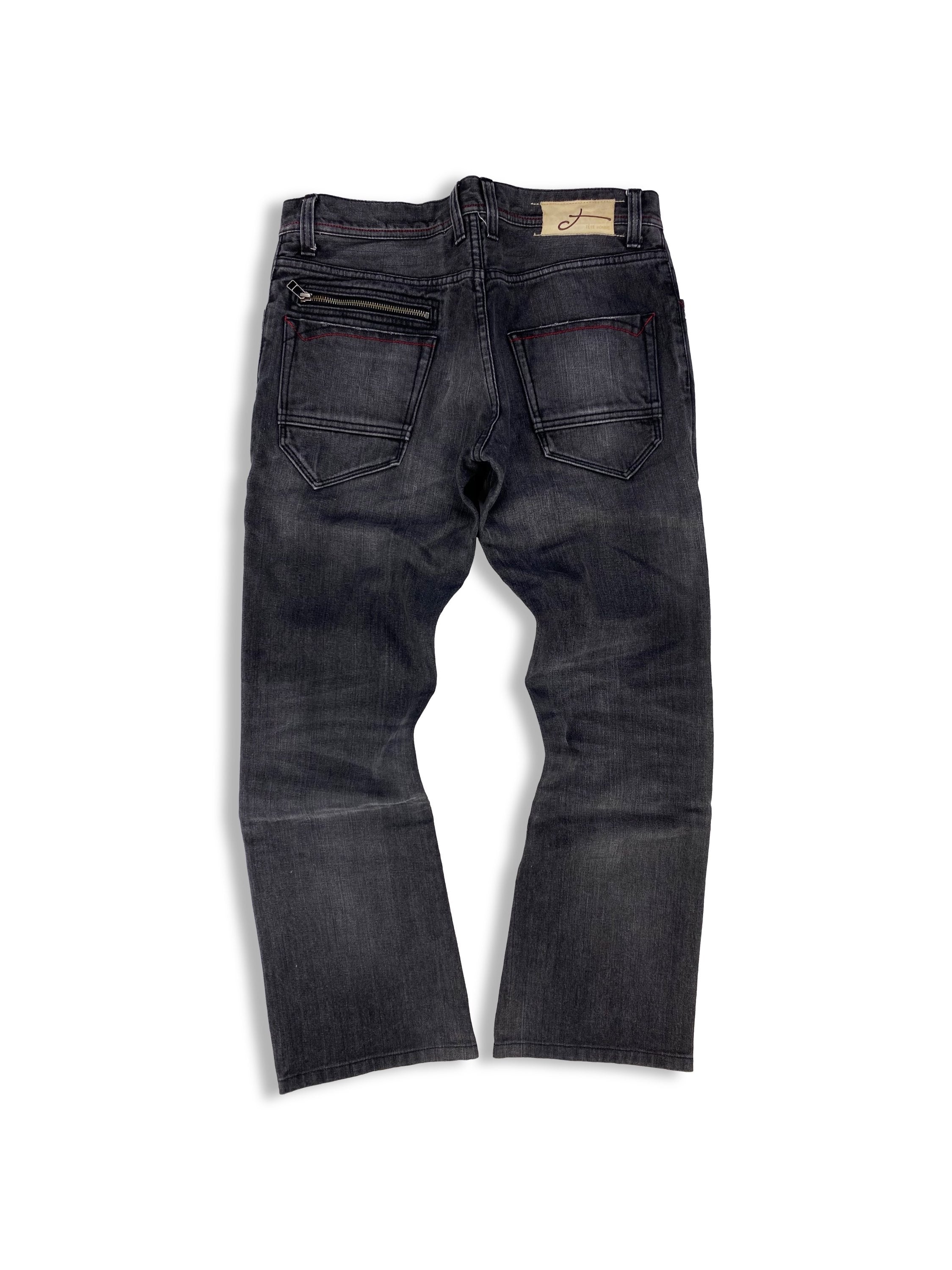 00s Tete Homme Dark Wash Contrast Stitch Whiskered Denim