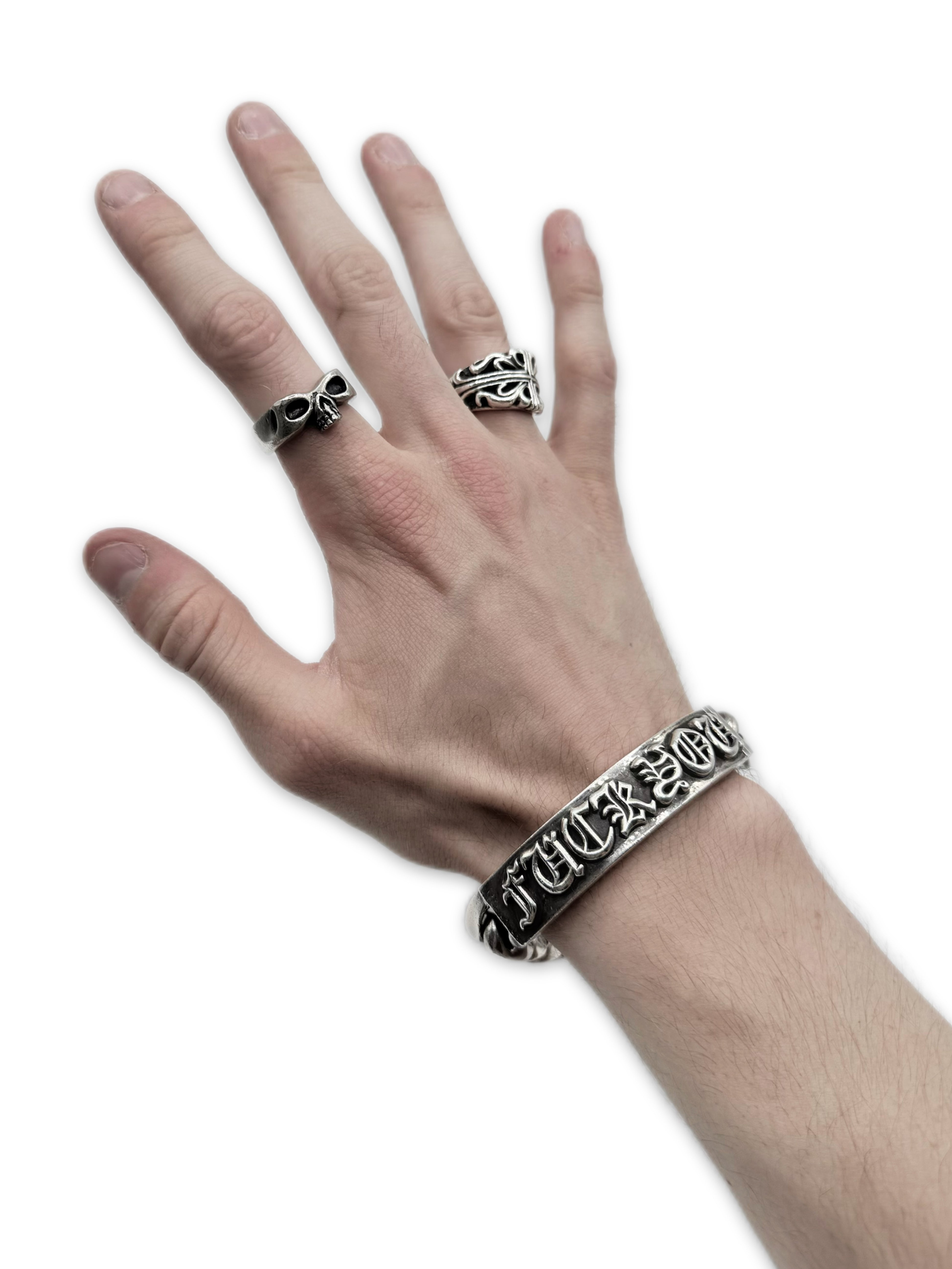Chrome Hearts ‘Fuck You’ ID Cuban Link .925 Silver Bracelet