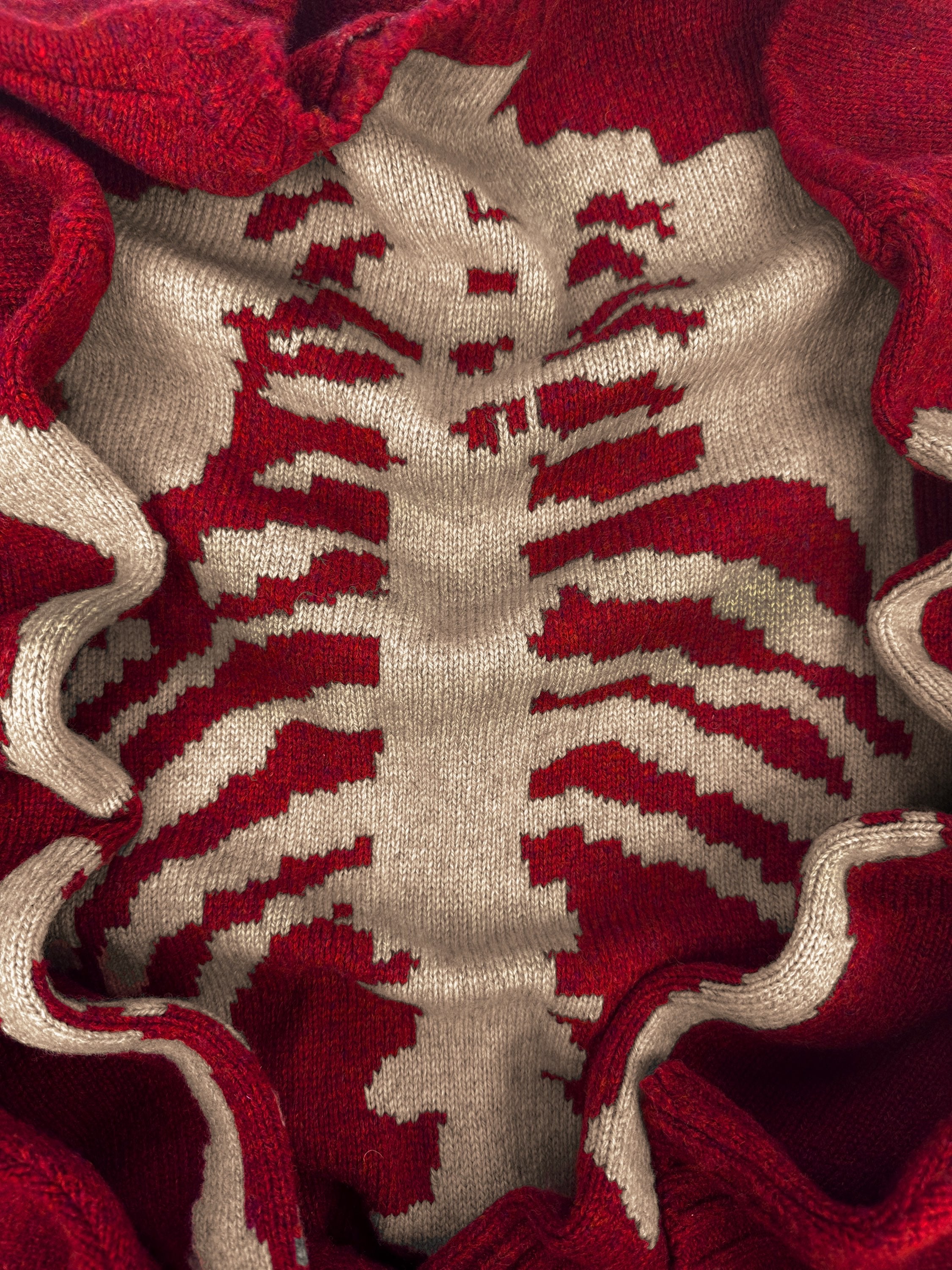 AW21 Kapital ‘Bone’ 5G Skeleton Knit Wool Burnt Red Sweater