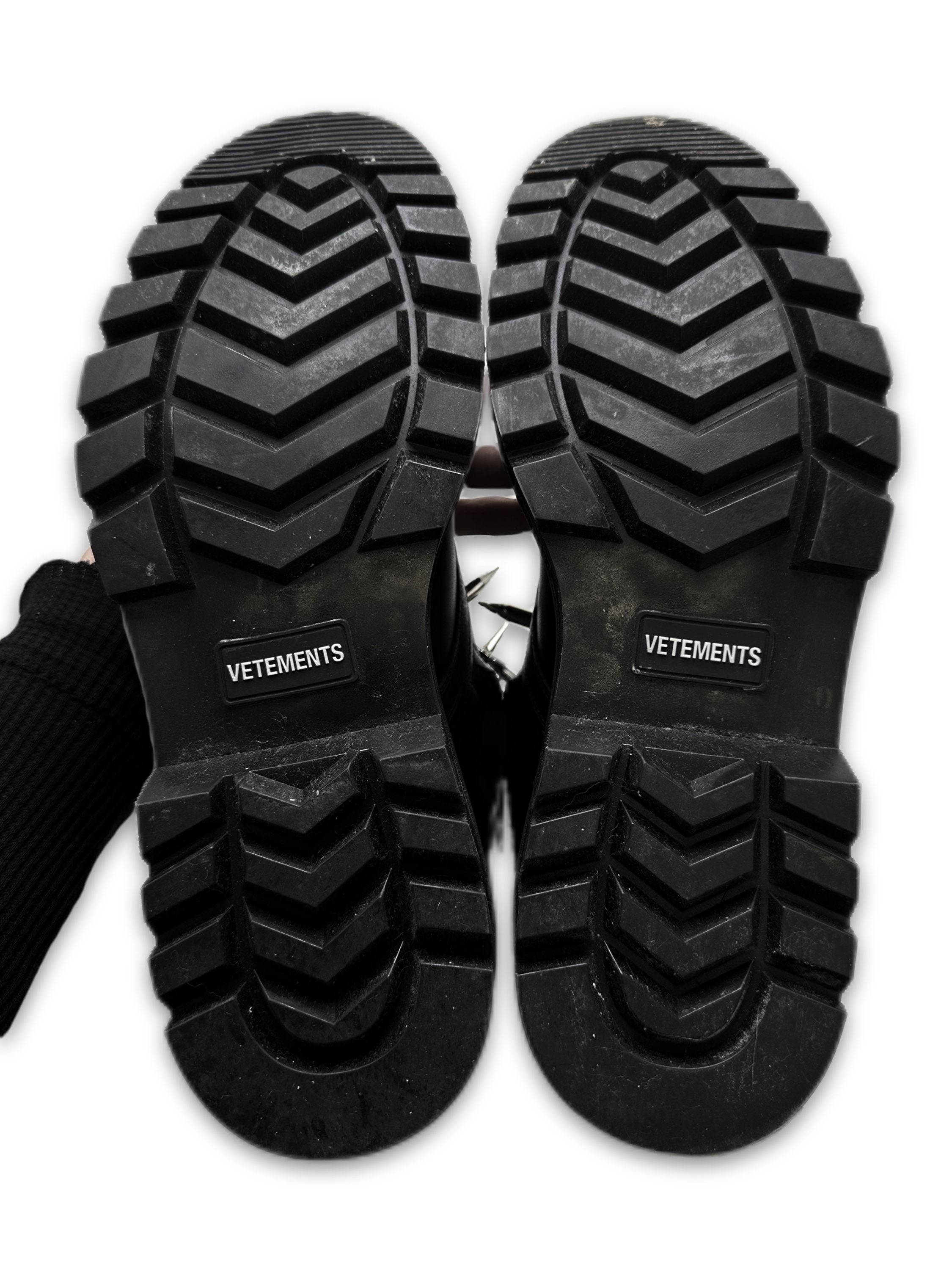 SS19 Vetements ‘Spiked’ Black Leather Double-zip Combat Boots
