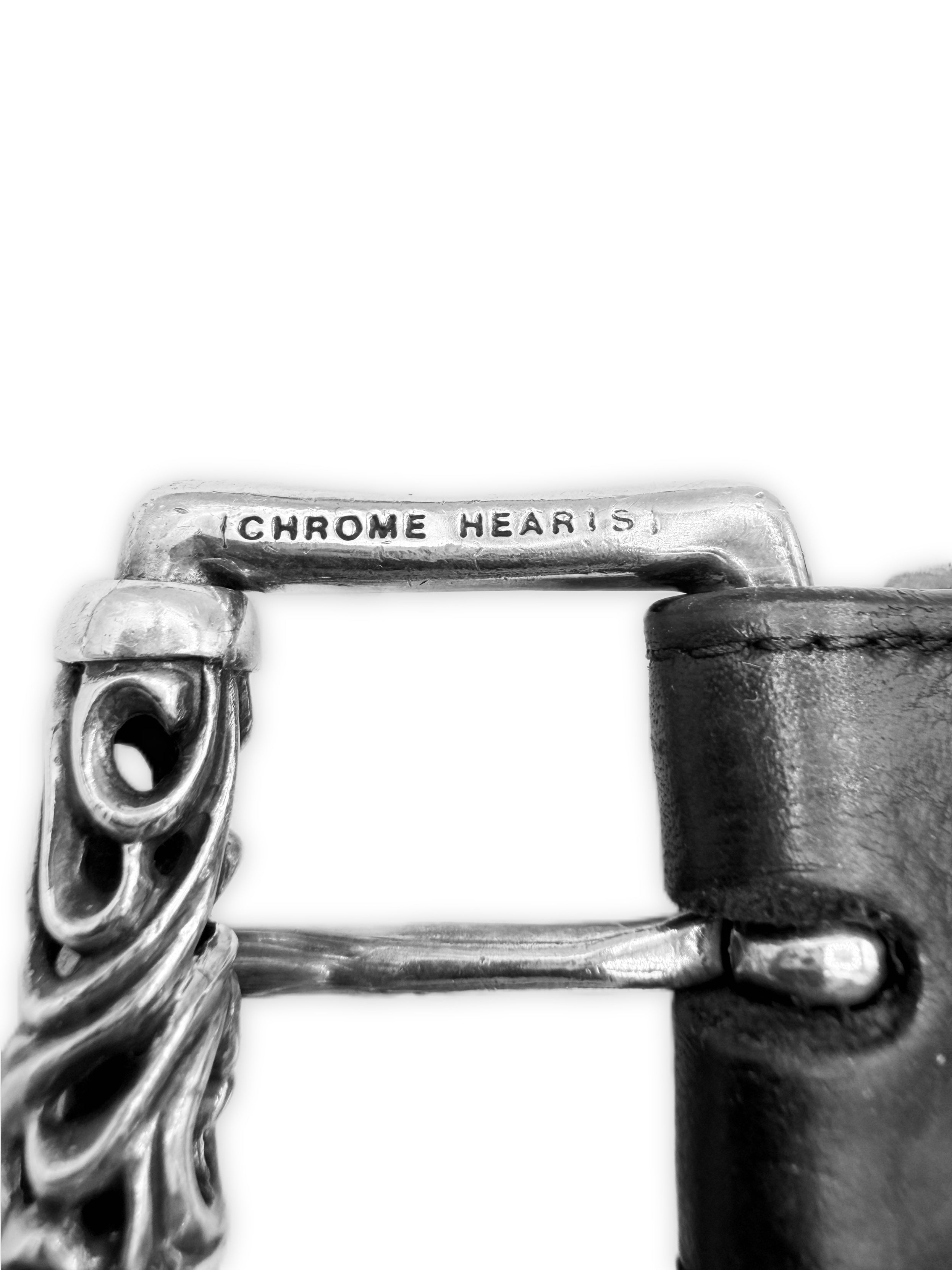 Chrome Hearts Pyramid Studded Roller .925 Silver Black Leather Belt
