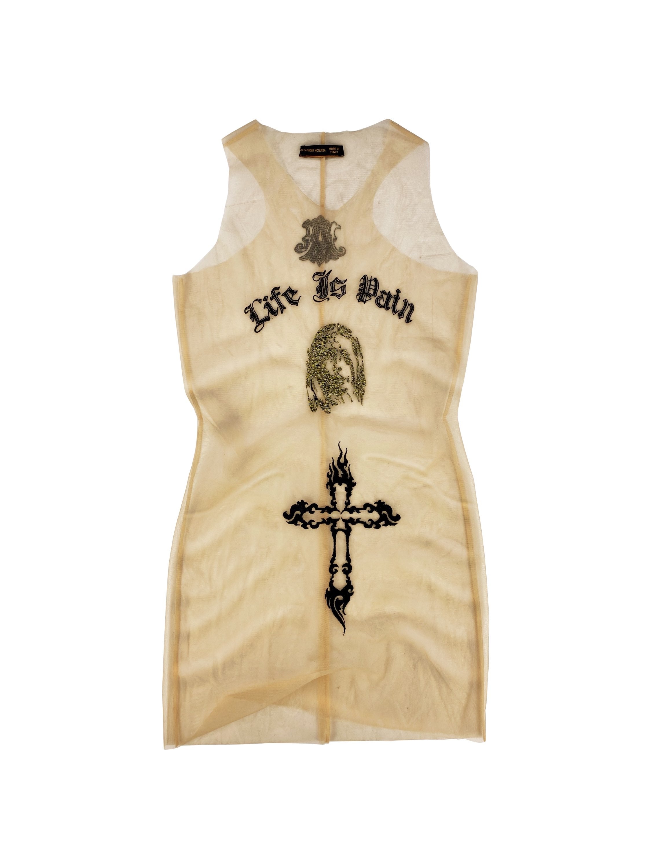 AW96 Alexander McQueen ‘Life is Pain’ Mesh Sheer Tank-Top