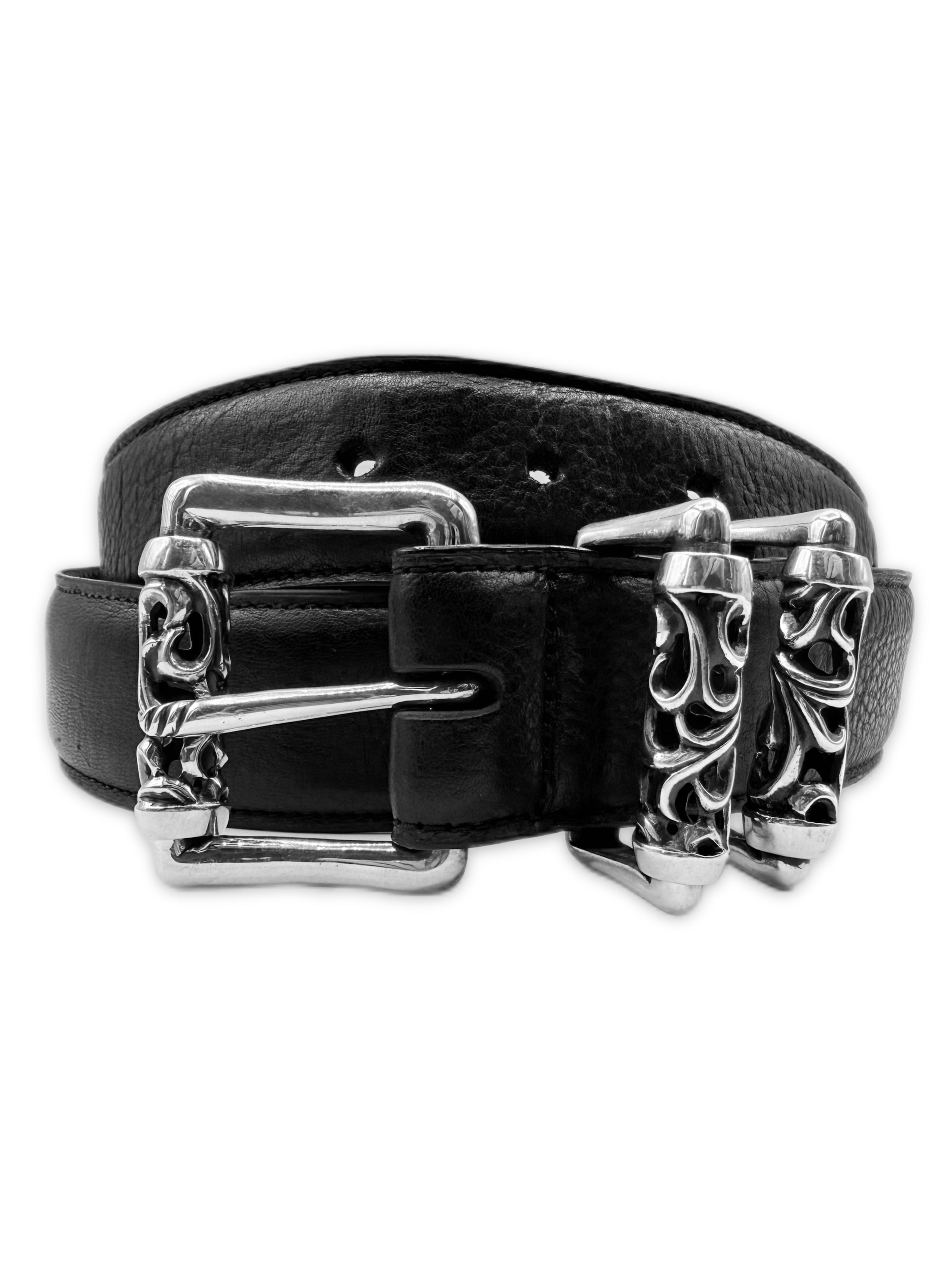Chrome Hearts Double Roller .925 Silver Black Leather Belt