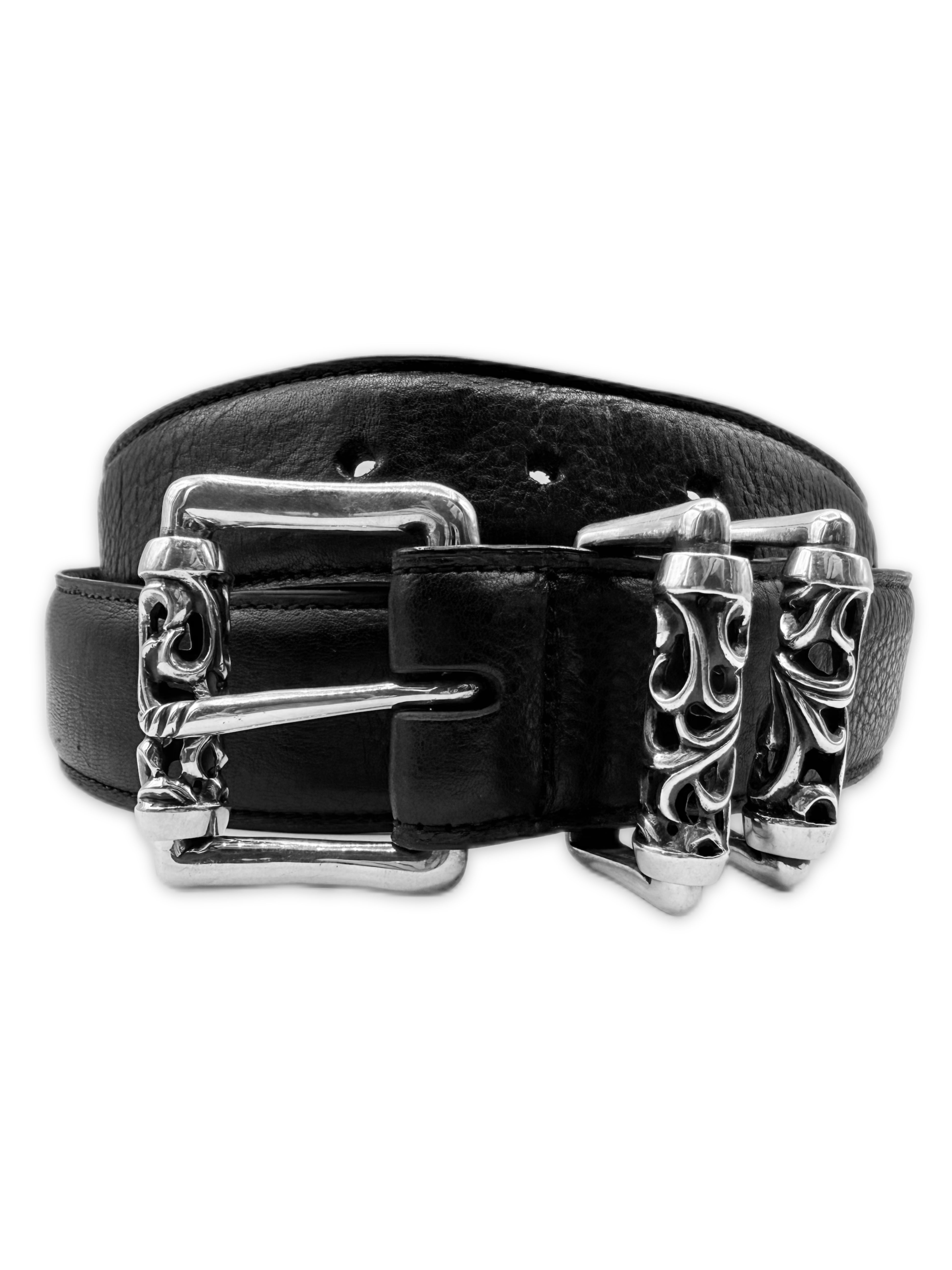 Chrome Hearts Double Roller .925 Silver Black Leather Belt