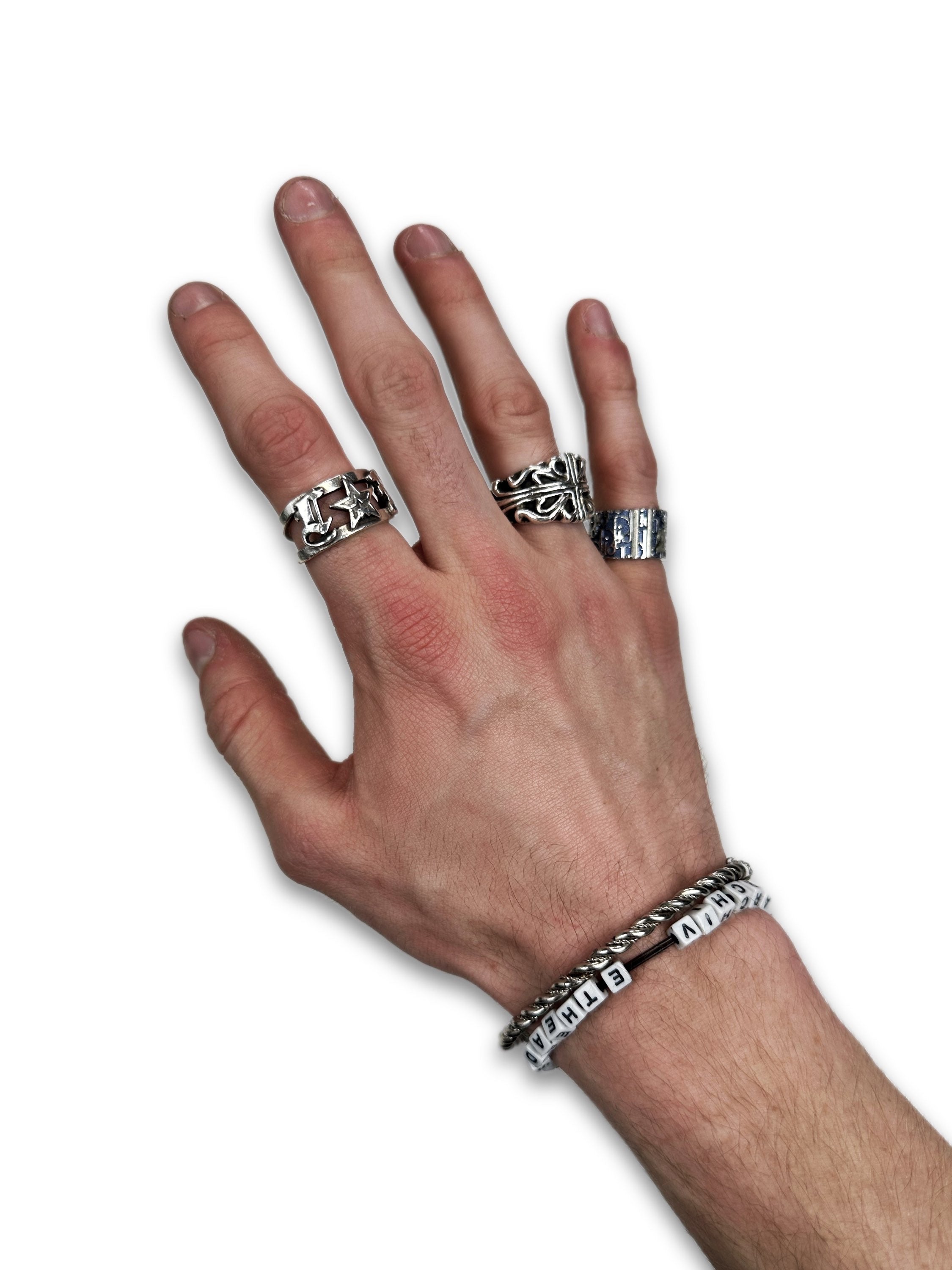 00s Dior ‘2’ Blue Trotter Monogram Silver Ring
