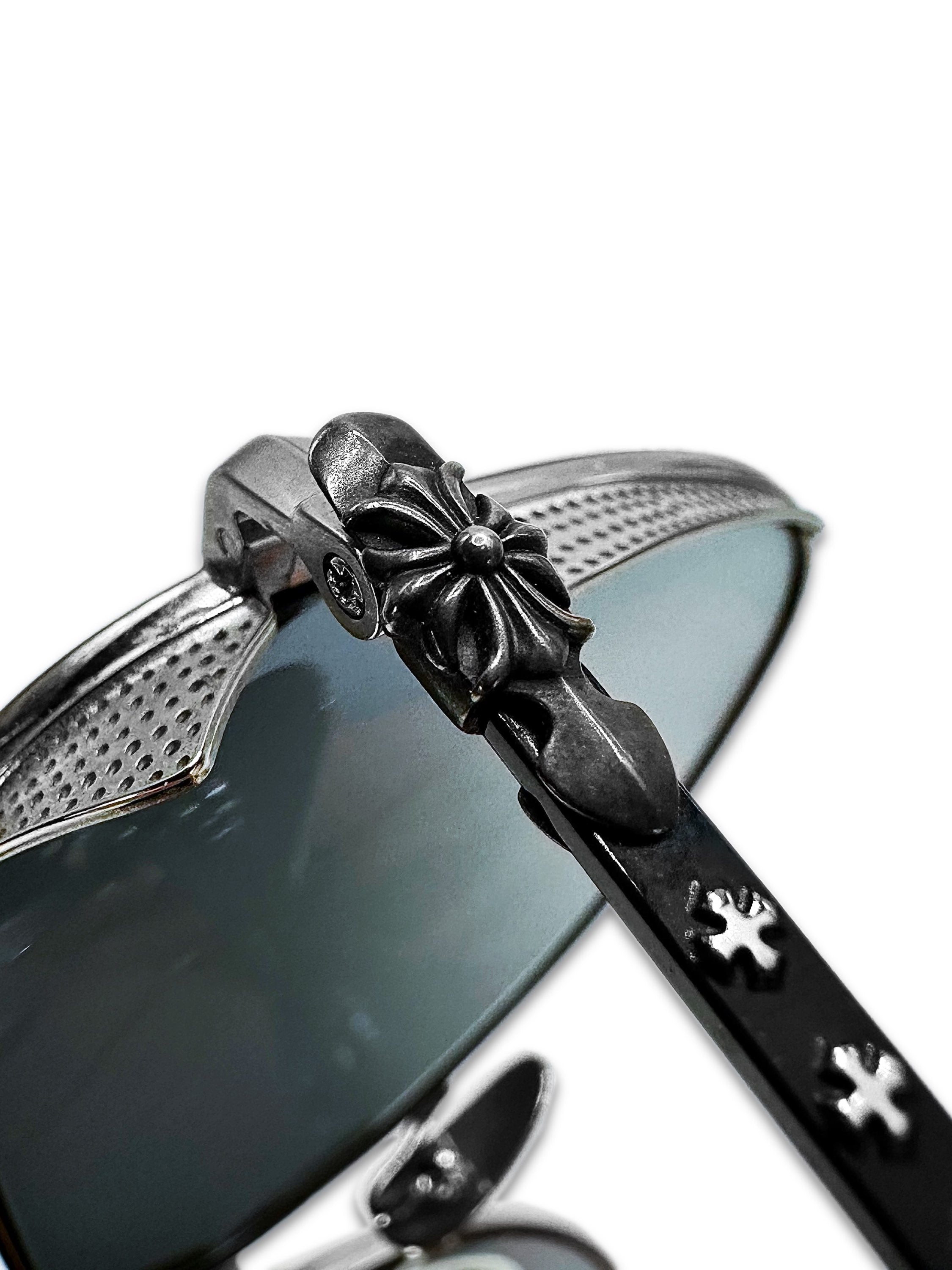 Chrome Hearts ‘Gritt’ .925 Silver Cross Blue Tint Aviator Sunglasses