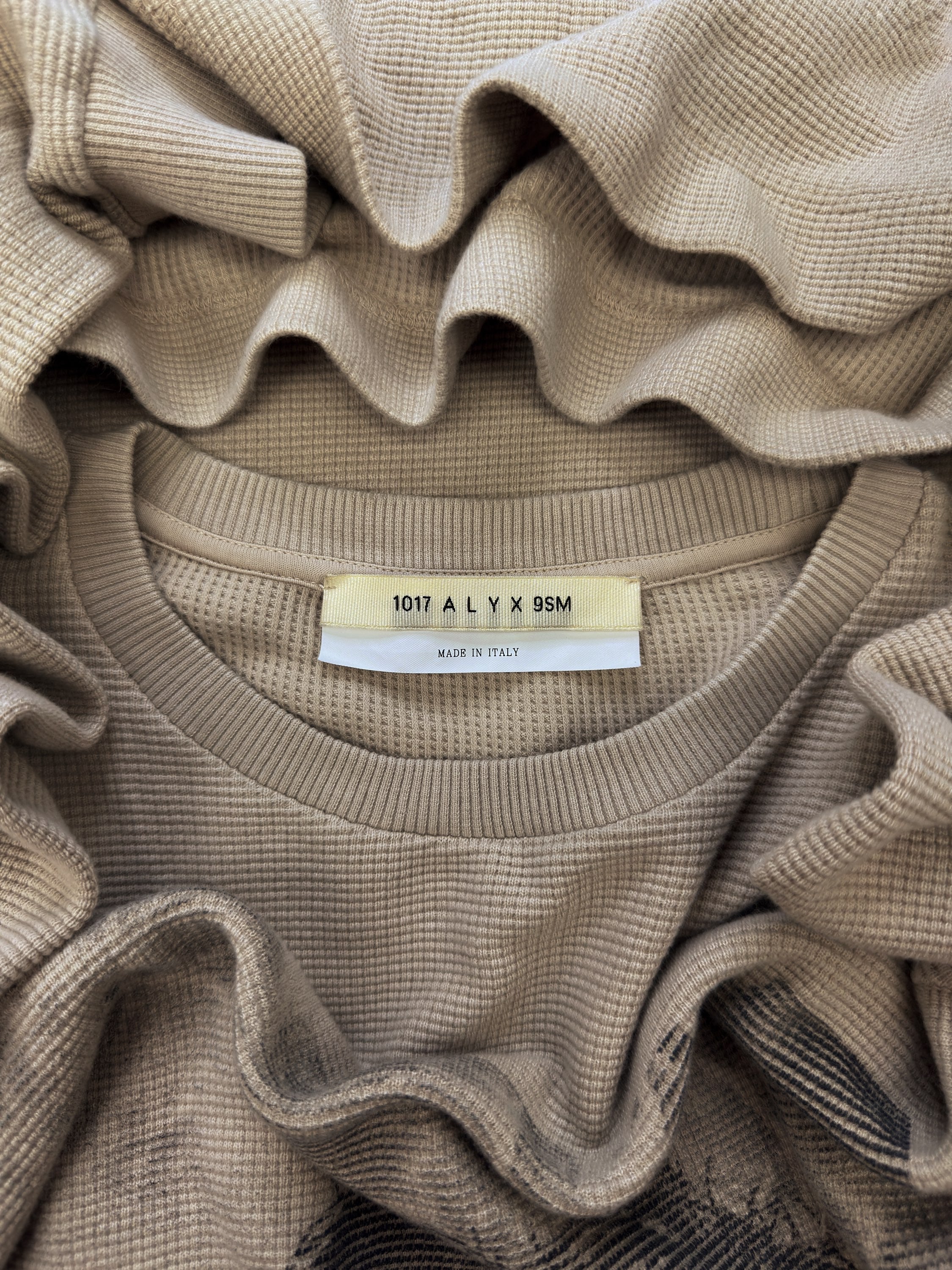 1017 Alyx 9SM ‘Face’ Graphic Beige Waffle Long Sleeve Shirt
