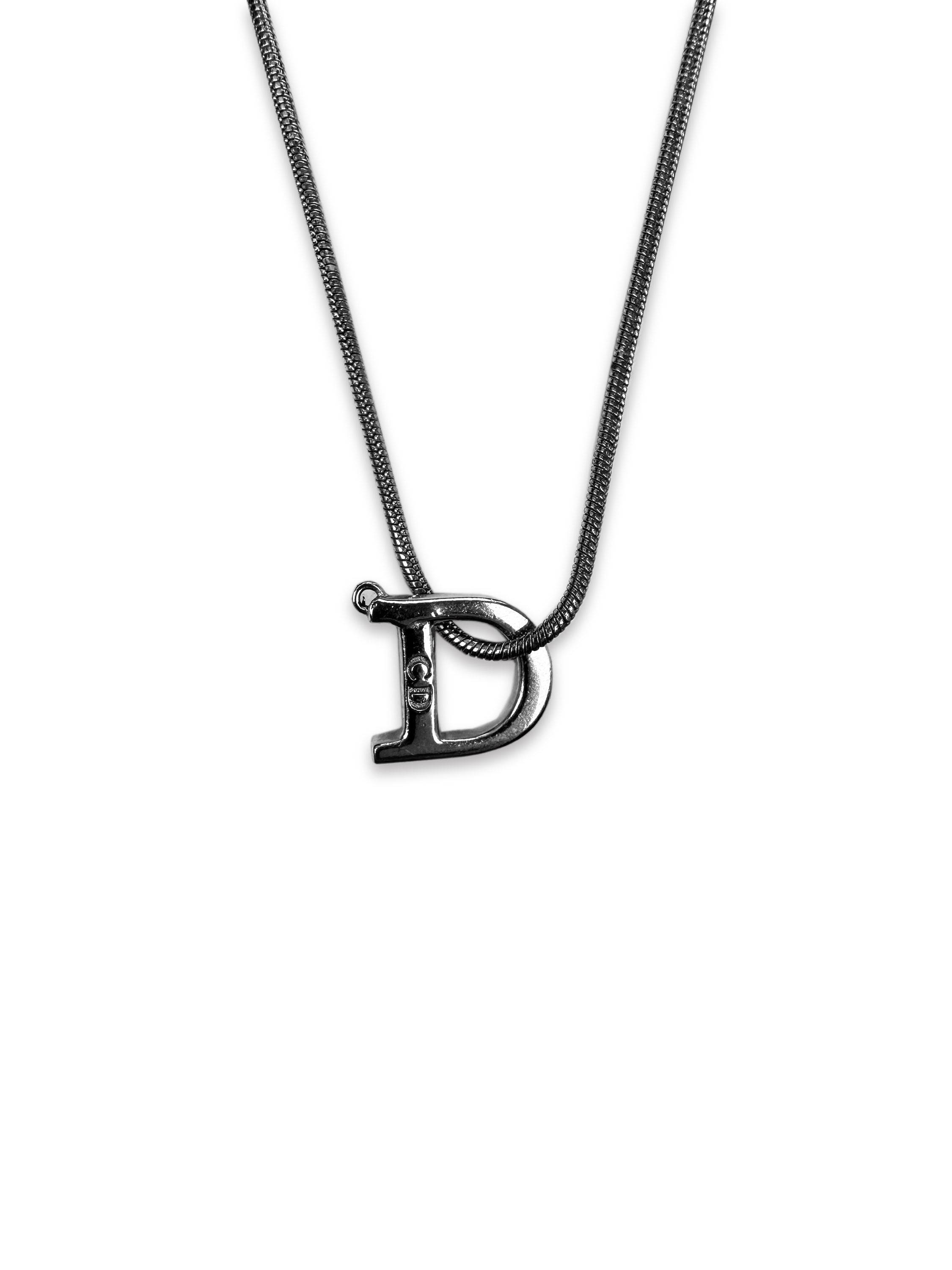 00s Dior ‘D’ Pendant Silver Etched CD Necklace