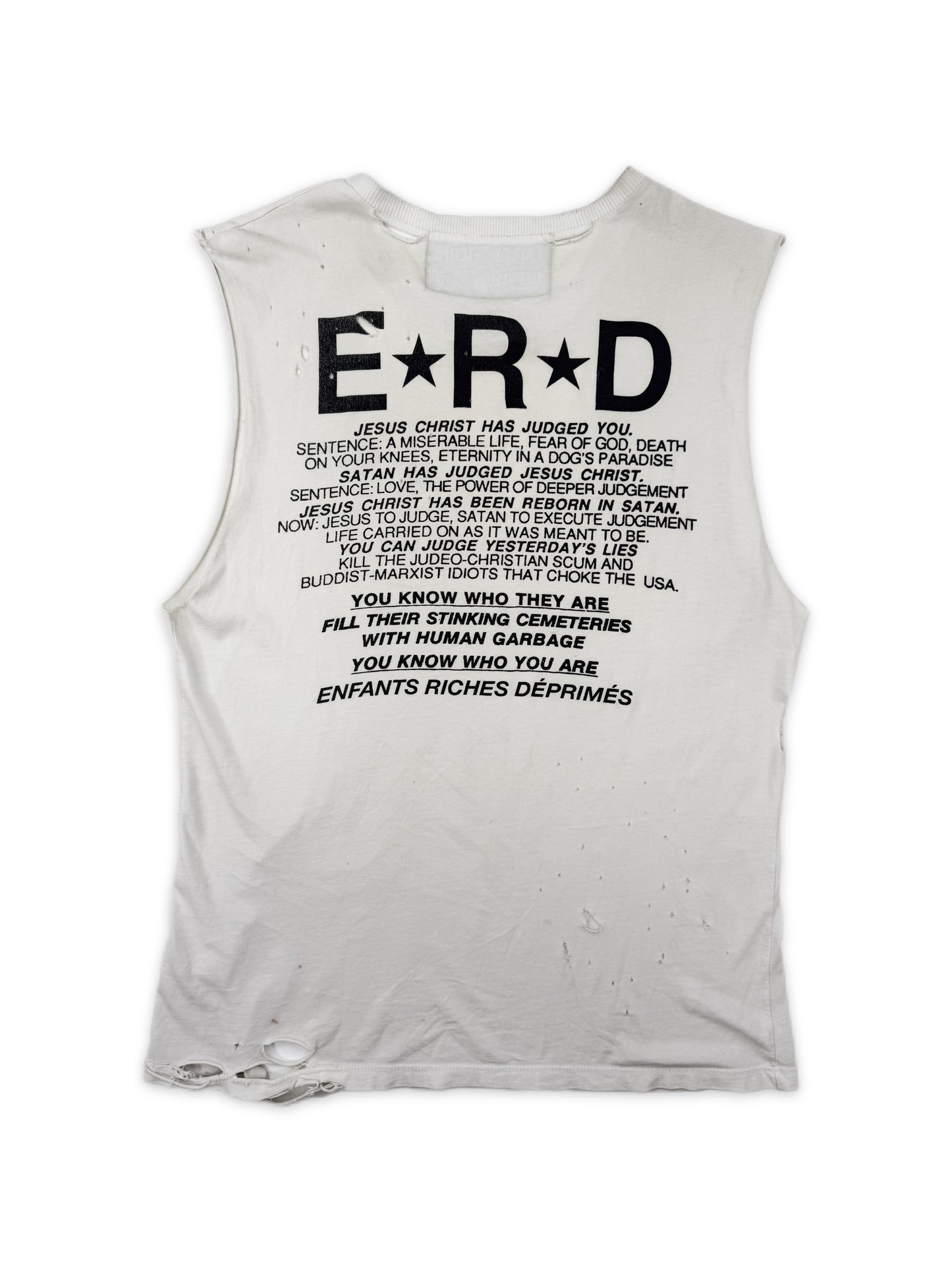 SS16 Enfants Riches Deprimes ‘Jesus Judged You’ Distressed Slogan Tank Top