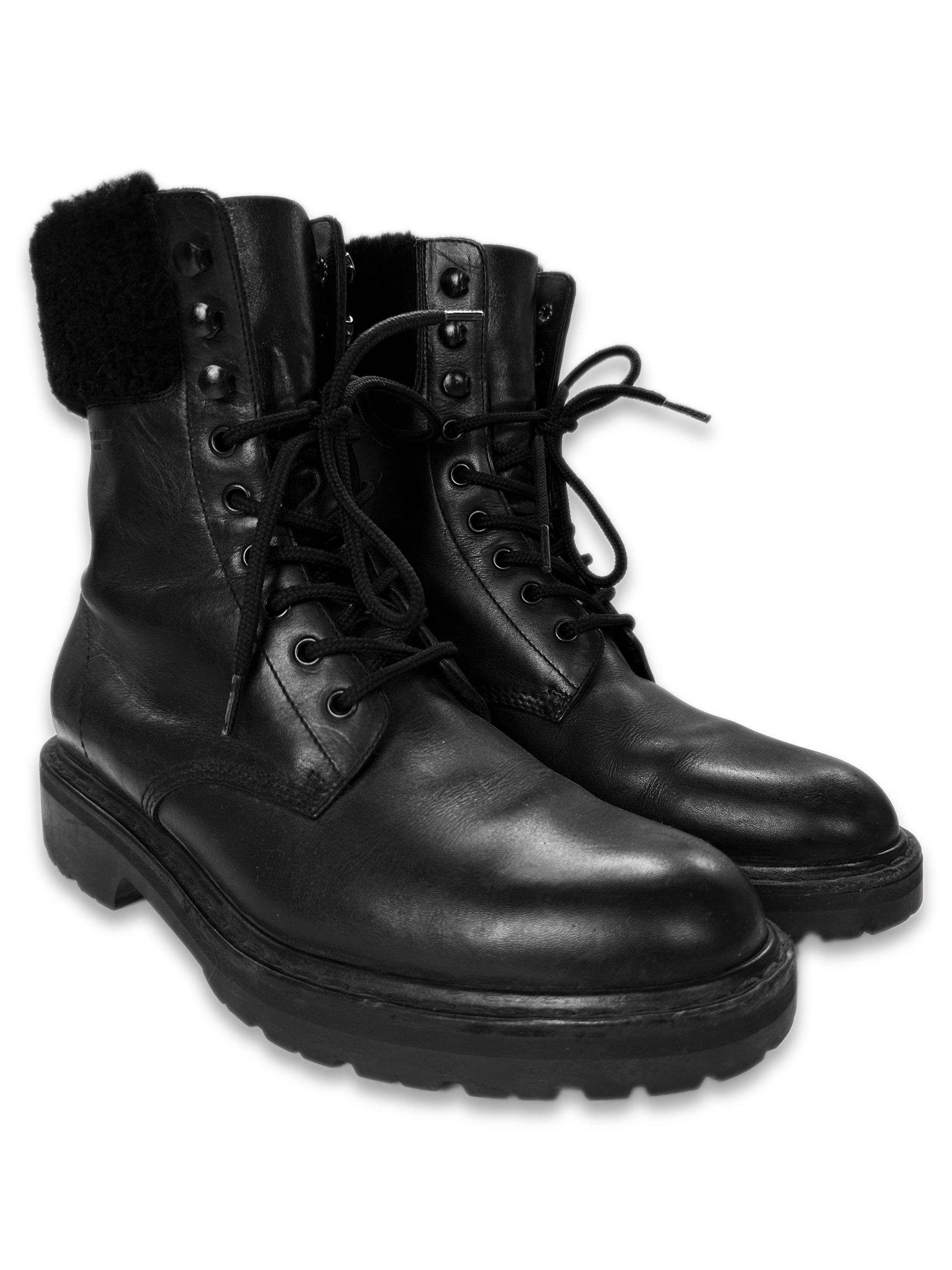 Saint Laurent Black Leather Shearling Lined Combat Boots