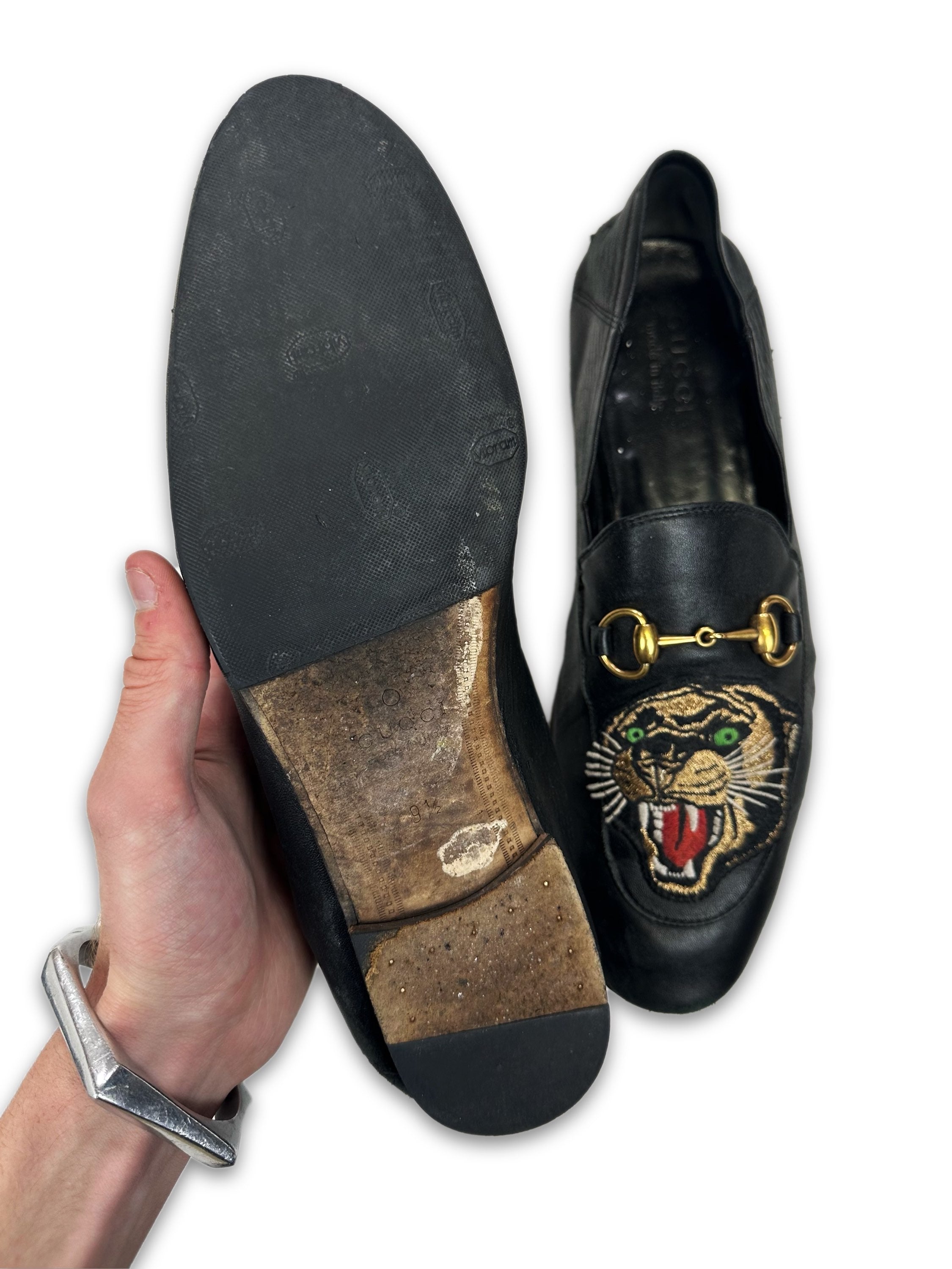 Gucci Leather Embroidered ‘Panther’ Horsebit Brixton Loafers