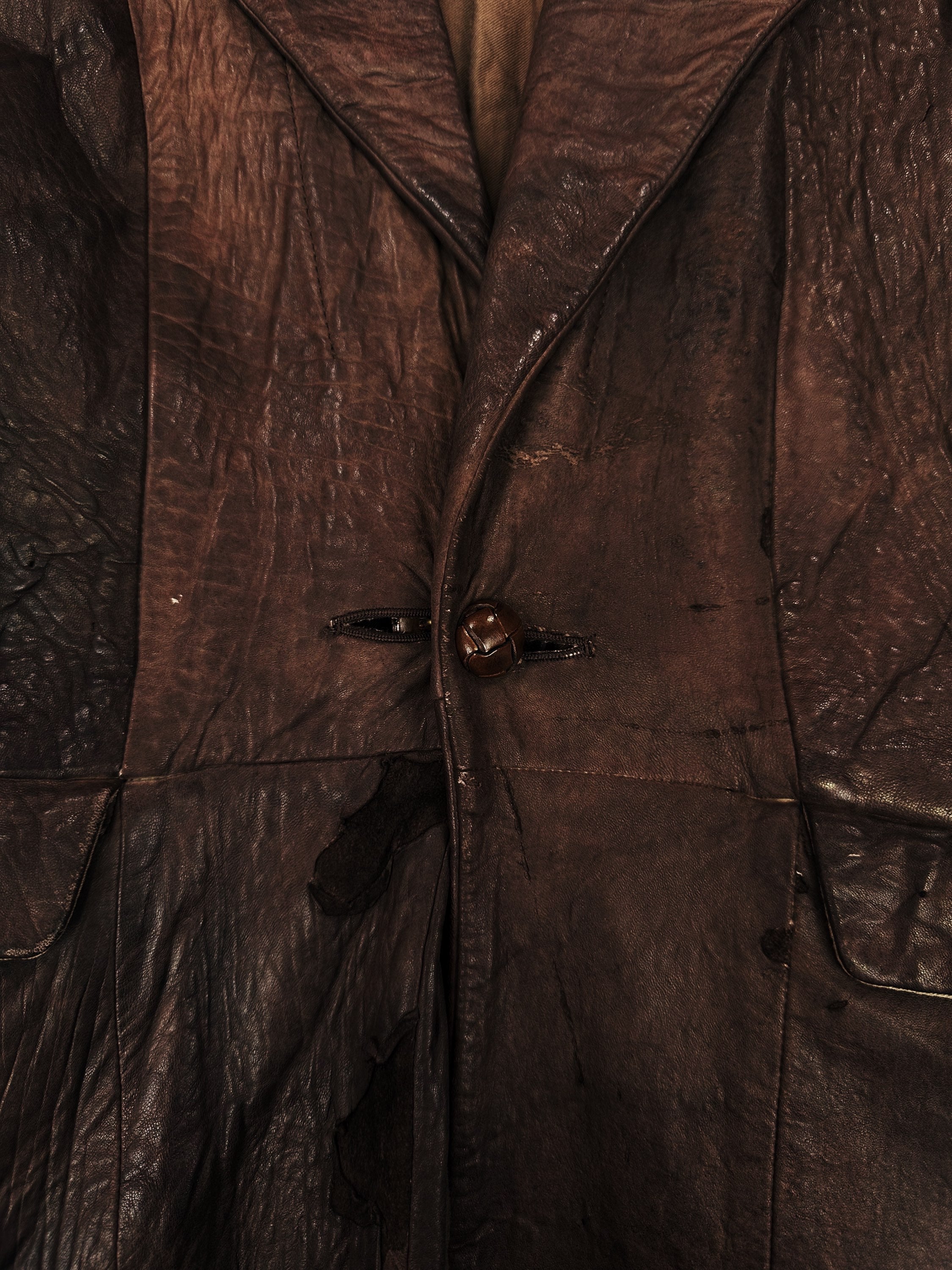 00s Mihara Yasuhiro ‘Reconstructed’ Sheepskin Leather Trench Coat