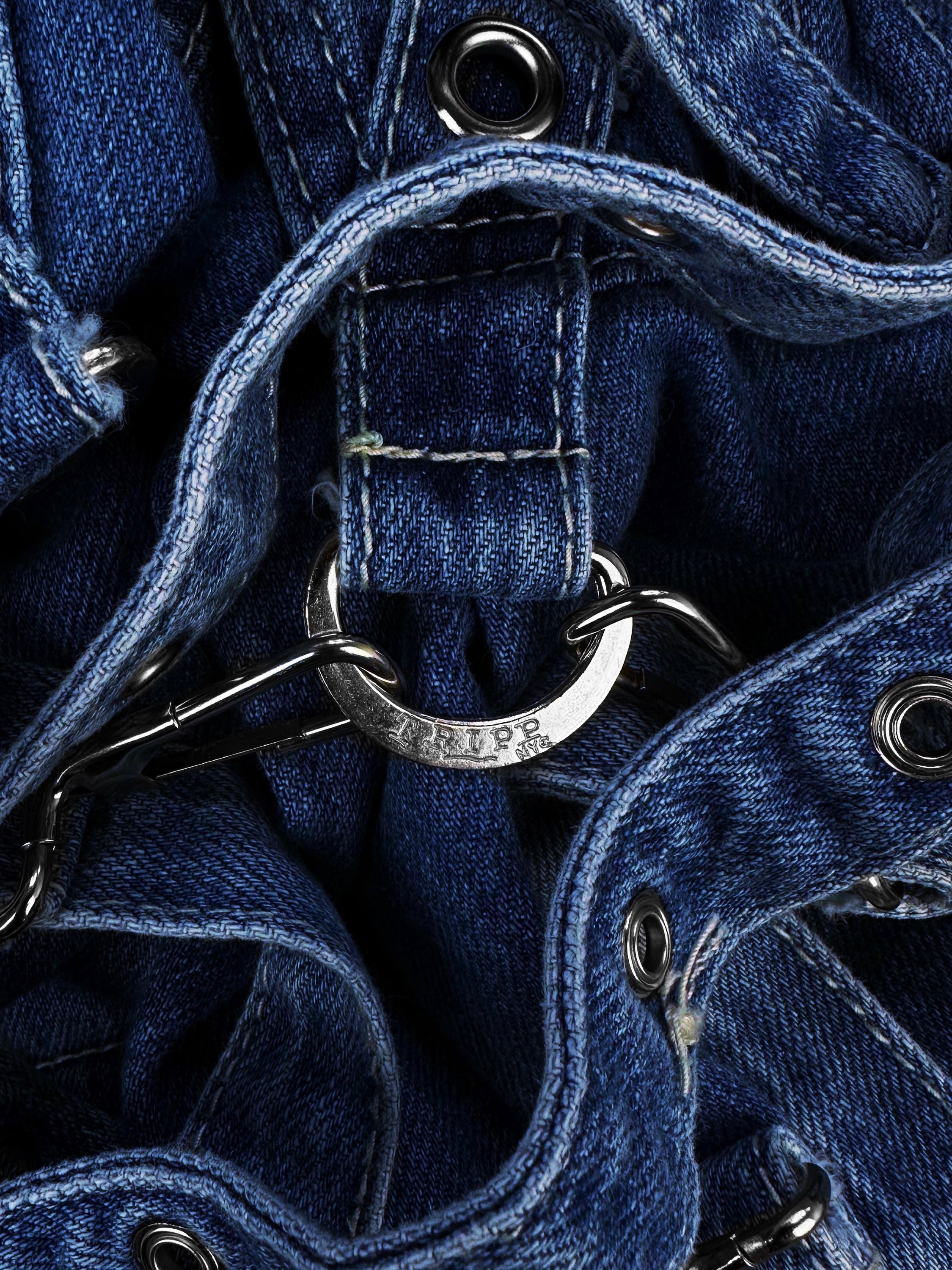 00s Tripp NYC ‘Raver’ Bondage Strap Flared Cut Indigo Denim