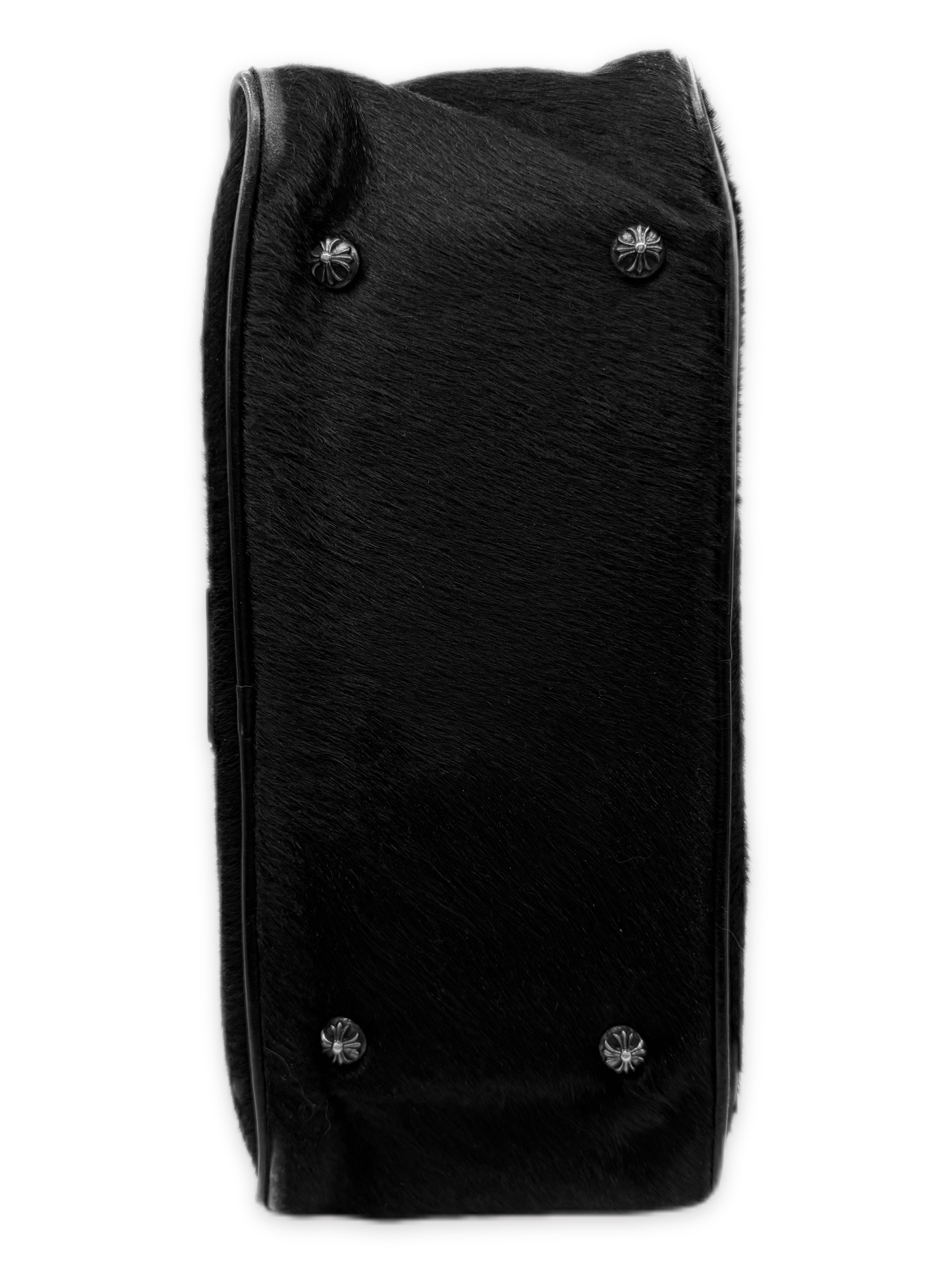 Chrome Hearts Cemetery Cross Patch Black Pony Hair Leather Gym Bag