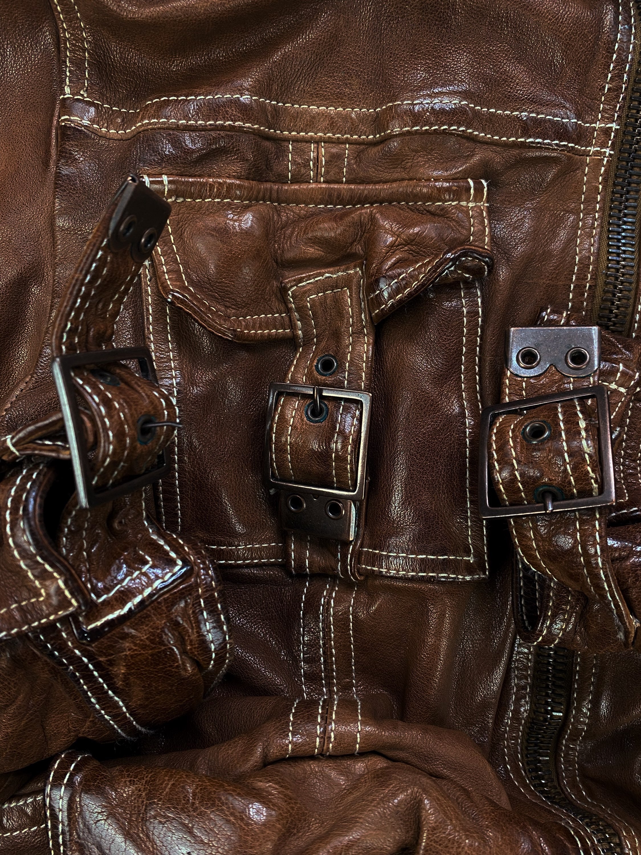 00s Dolce & Gabbana Sheepskin Multi Pocket Belted Leather Jacket